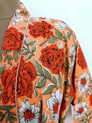Pure Cotton Spring Summer Boho House Robe Kimono Indian Handblock Jaipur Indian Dress Burnt Orange Rose Luxury Beach Holiday Wear Yacht Cover Up - The Eastern Loom