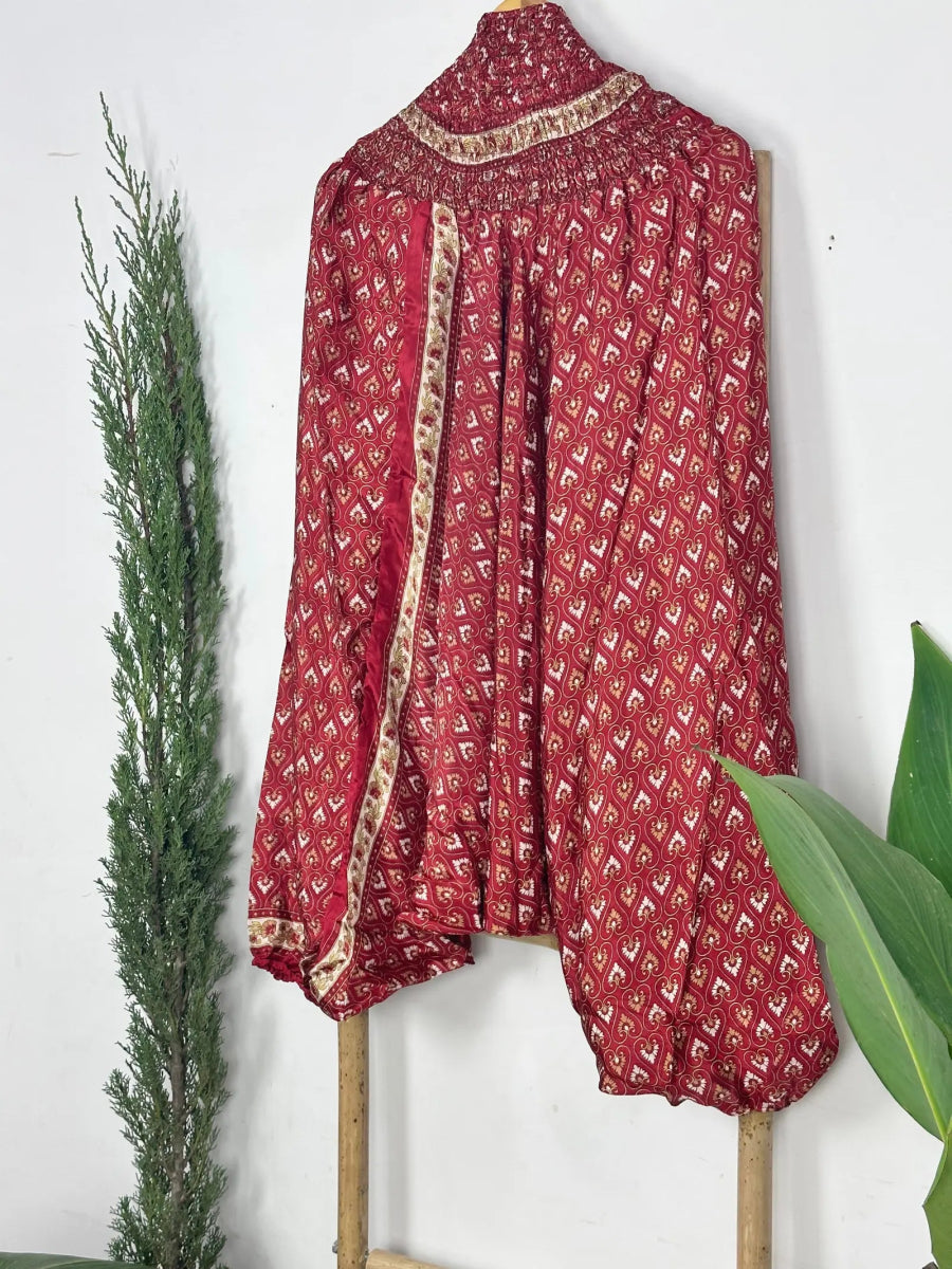 Recycle Silk Hareem Afgani Style Yoga Relaxed Fit Pant | Indian Handmade Super Comfy Genie Drop Unisex Boho Hippie Night Pajama - The Eastern Loom