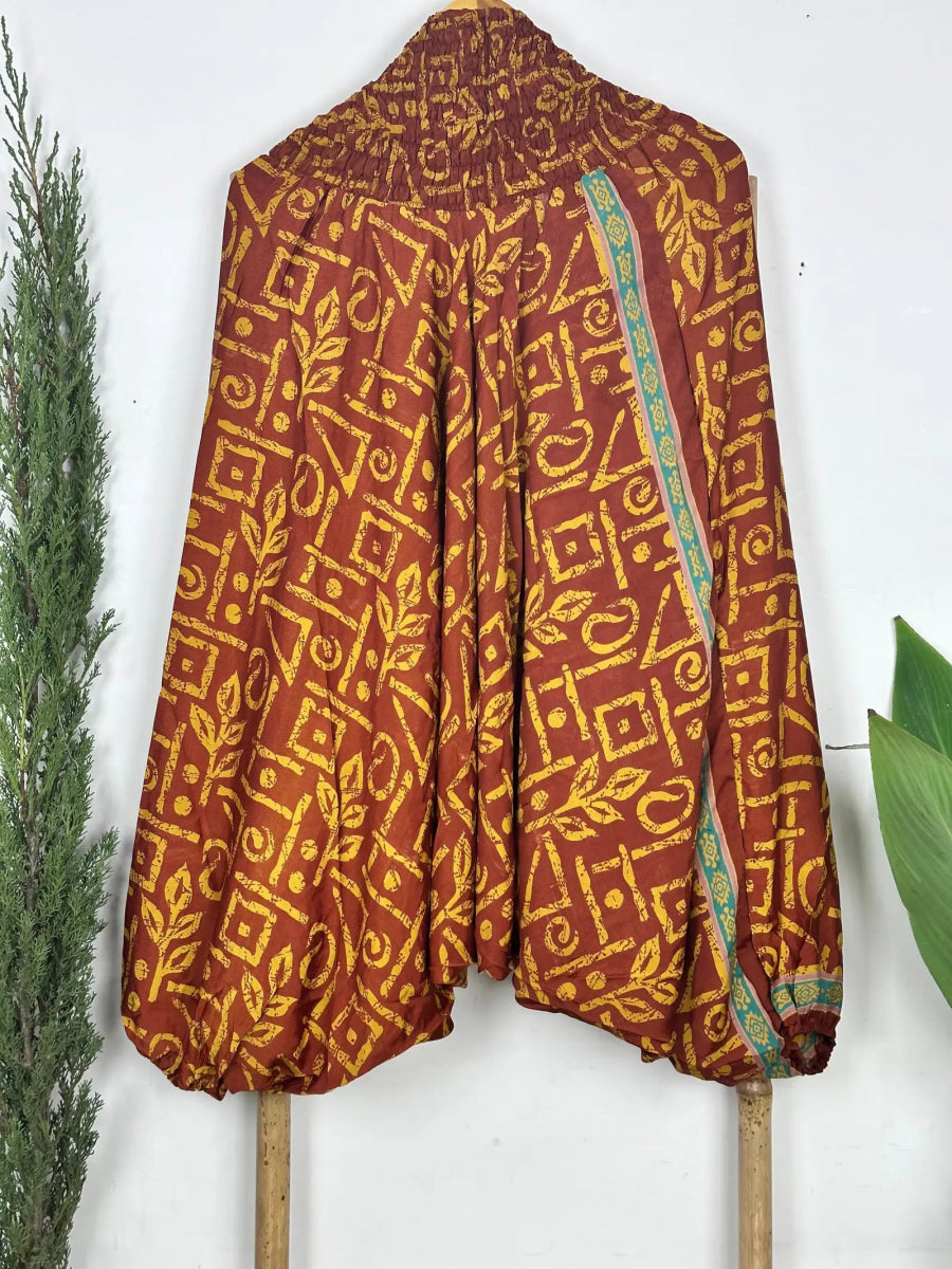 Recycle Silk Hareem Afgani Style Yoga Relaxed Fit Pant | Indian Handmade Super Comfy Genie Drop Unisex Boho Hippie Night Pajama - The Eastern Loom