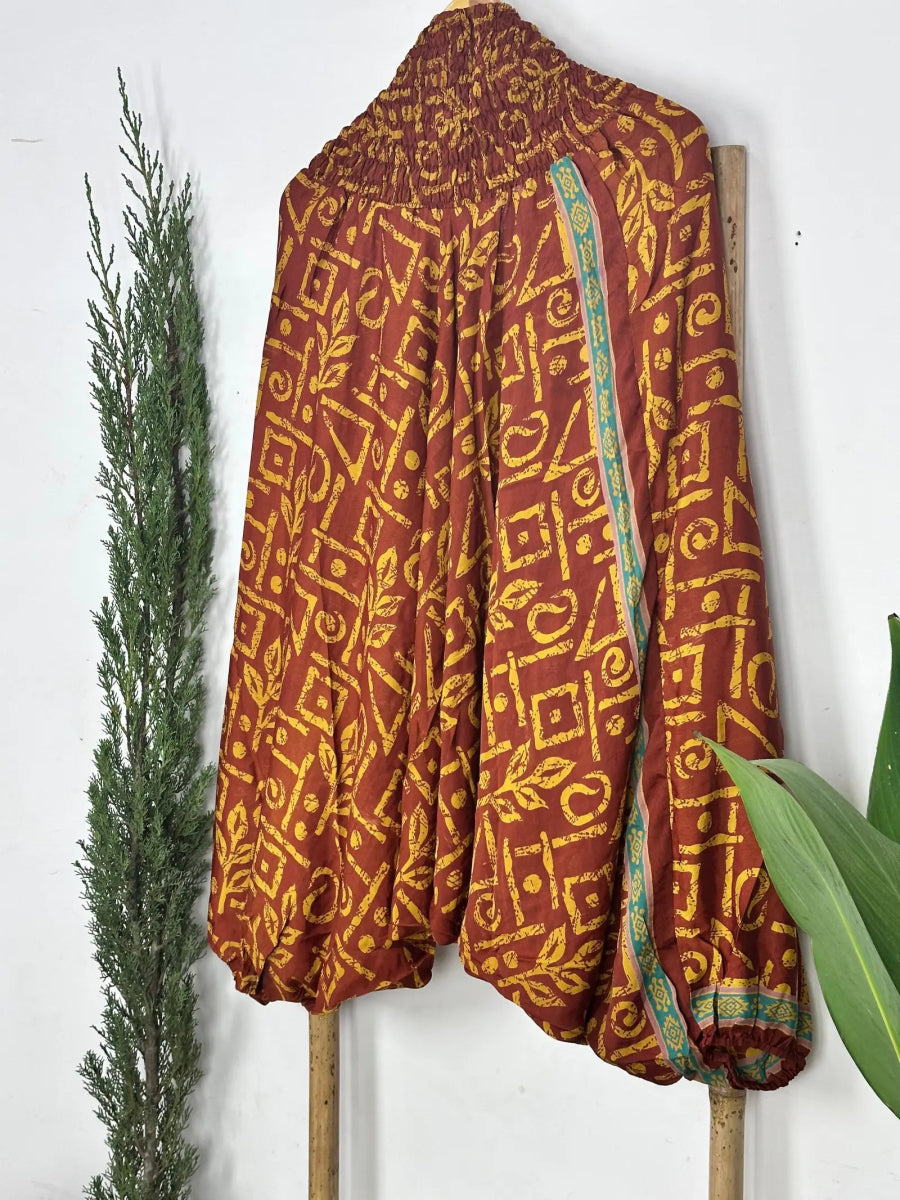 Recycle Silk Hareem Afgani Style Yoga Relaxed Fit Pant | Indian Handmade Super Comfy Genie Drop Unisex Boho Hippie Night Pajama - The Eastern Loom