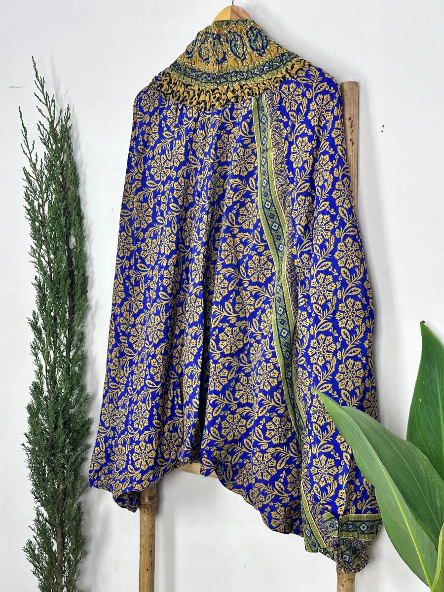 Recycle Silk Hareem Afgani Style Yoga Relaxed Fit Pant | Indian Handmade Super Comfy Genie Drop Unisex Boho Hippie Night Pajama - The Eastern Loom