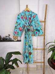 Reversible Hand-Stitched Women's Robe Hand Block Printed Bohemian Cotton Kantha Kimono | Perfect Summers Sunshine Garden Bliss - The Eastern Loom