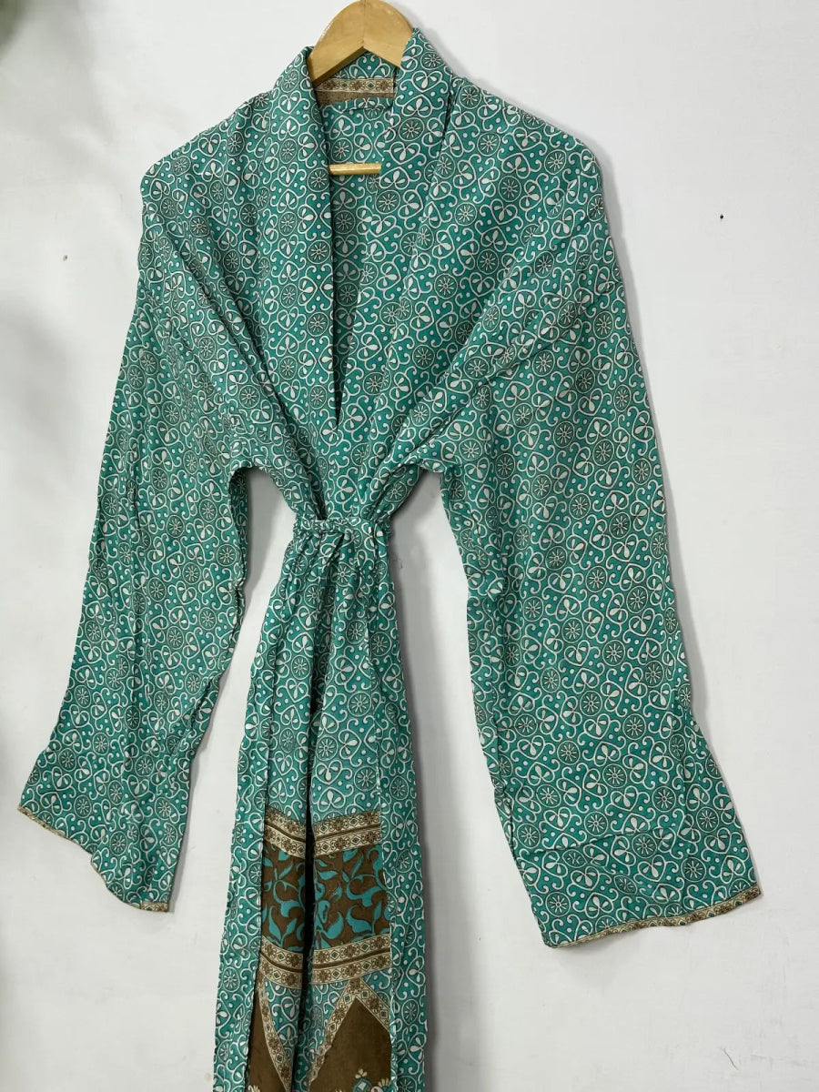 Sustainable Recycle Silk Men Robe Luxury Masculine Elegance Ultimate Time Less Classic Silk Vintage Kimono - The Eastern Loom