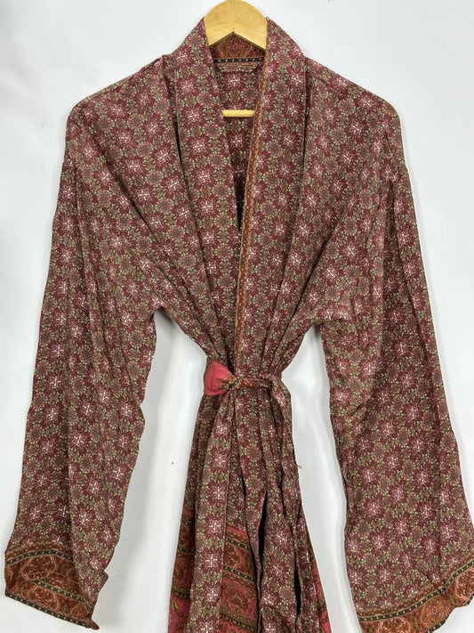 Sustainable Recycle Silk Men Robe Luxury Masculine Elegance Ultimate Time Less Classic Silk Vintage Kimono - The Eastern Loom