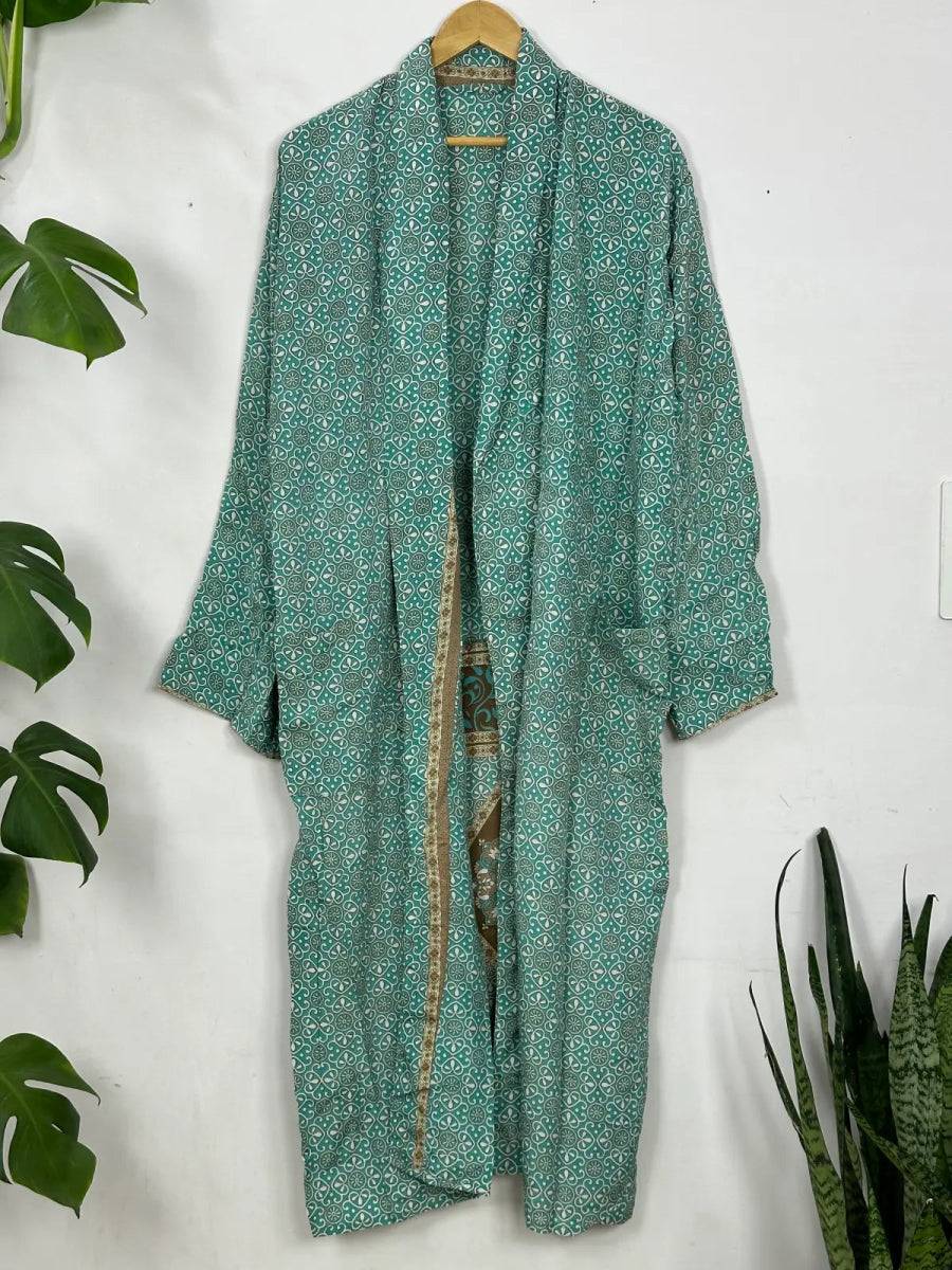 Sustainable Recycle Silk Men Robe Luxury Masculine Elegance Ultimate Time Less Classic Silk Vintage Kimono - The Eastern Loom