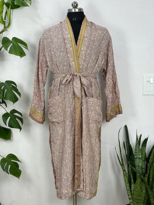 Sustainable Recycle Silk Men Robe Luxury Masculine Elegance Ultimate Time Less Classic Silk Vintage Kimono - The Eastern Loom