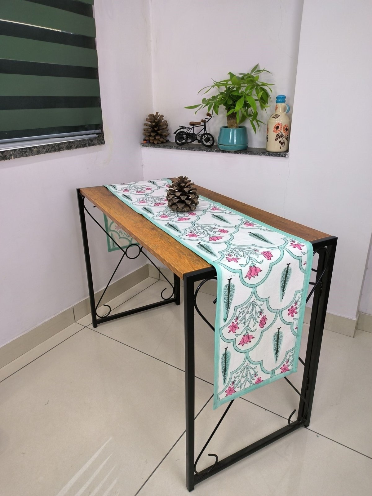 Table Runner 100% Pure Cotton Cloth Border Design | Indian Floral Printed Fall Table Runner | Housewarming Fall Gifts | Fruity Pink Green - The Eastern Loom