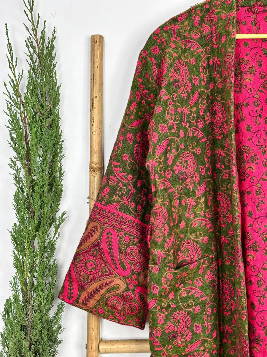 Unisex Winter House Robe Luxury Yak Wool Blend Paisley Kimono Elegant Warm Cozy Shawl Soft Comfy Dressing Gown - The Eastern Loom