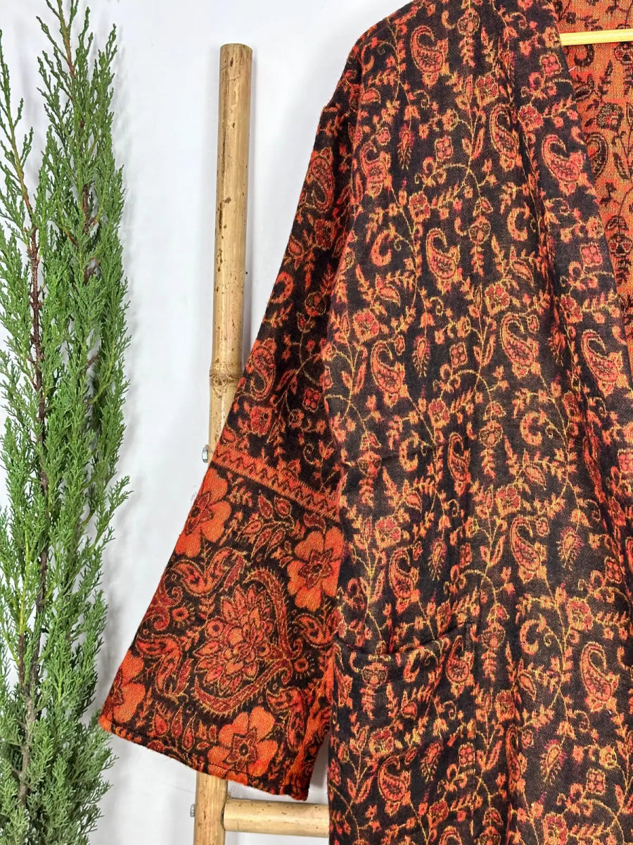 Unisex Winter House Robe Luxury Yak Wool Blend Paisley Kimono Elegant Warm Cozy Shawl Soft Comfy Dressing Gown - The Eastern Loom