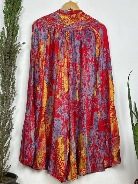 Vintage Recycled Silk Sari Boho Pyjama Drawstring Style Wide Legs Comfy Nightwear | Relaxed Beach Wear | Christmas Gift Sleepwear for Women ~ Her - The Eastern Loom