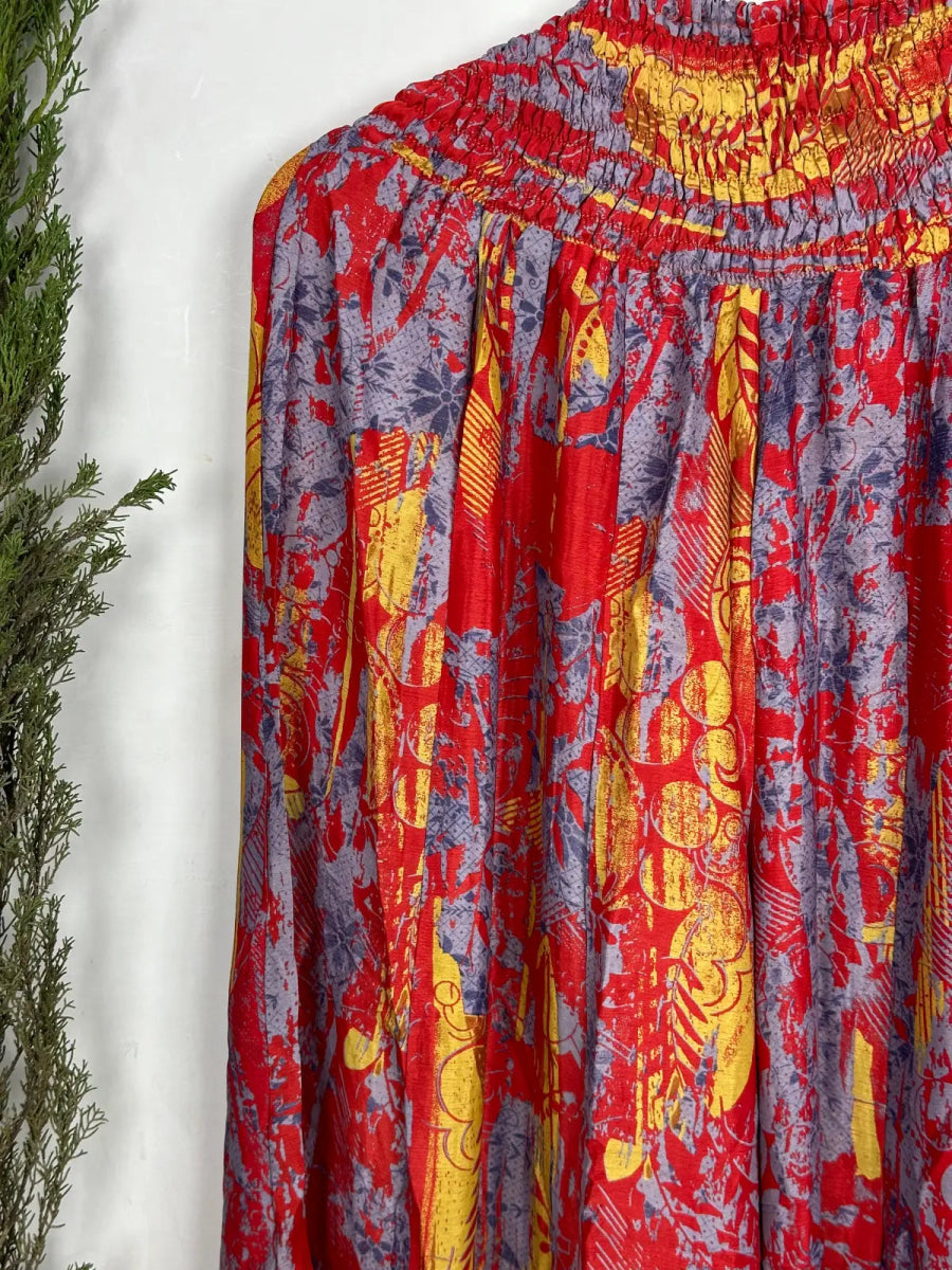Vintage Recycled Silk Sari Boho Pyjama Drawstring Style Wide Legs Comfy Nightwear | Relaxed Beach Wear | Christmas Gift Sleepwear for Women ~ Her - The Eastern Loom