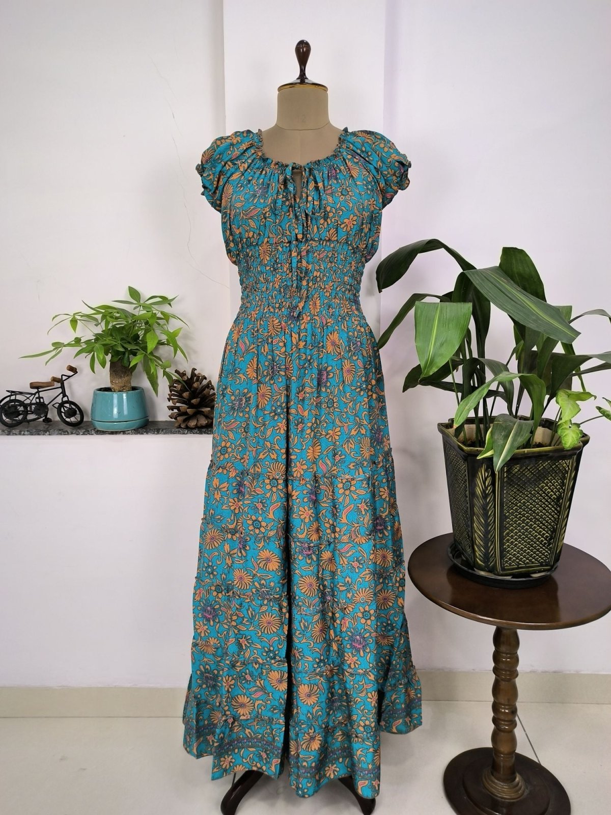 Women's Boho Long Summer Beach Dress Cottage Floral Print - The Eastern Loom