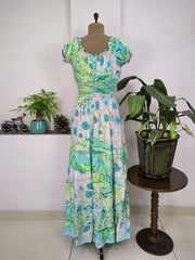 Women's Boho Long Summer Beach Dress Cottage Floral Print - The Eastern Loom