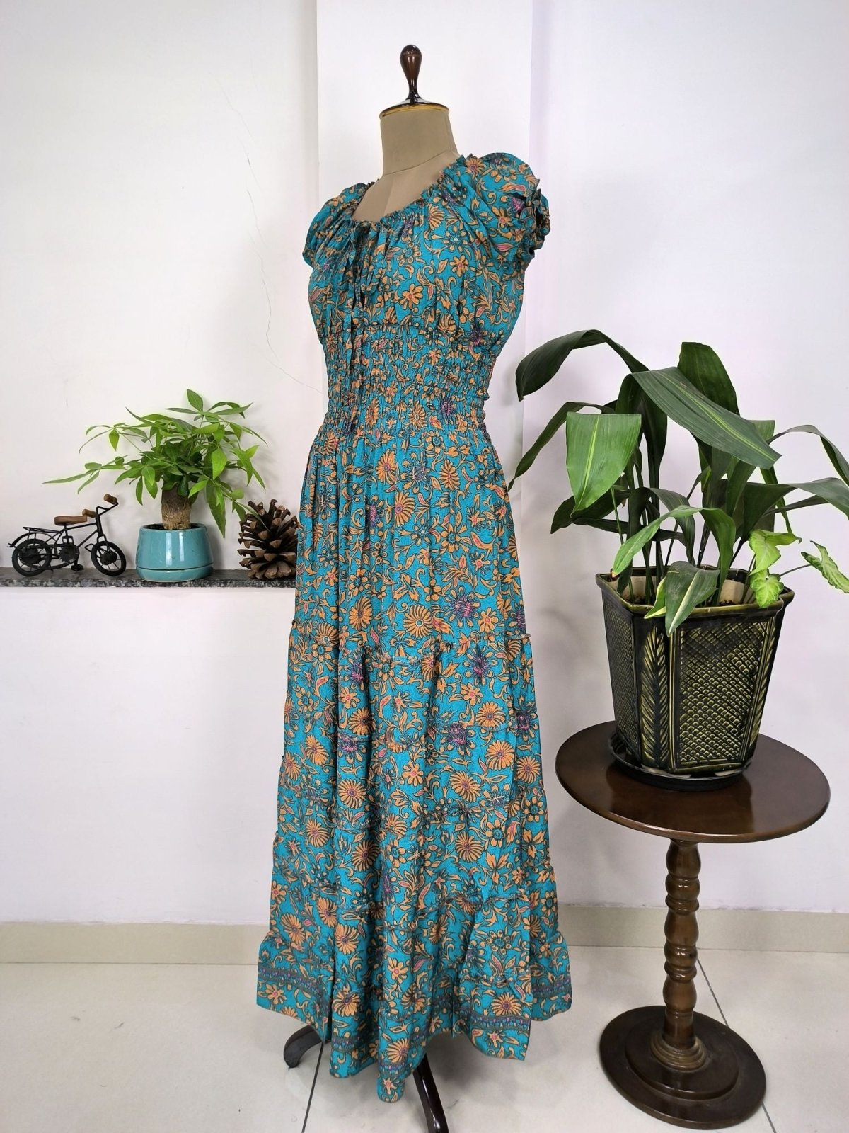 Women's Boho Long Summer Beach Dress Cottage Floral Print - The Eastern Loom