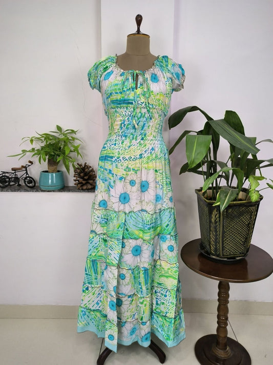 Women's Boho Long Summer Beach Dress Cottage Floral Print - The Eastern Loom