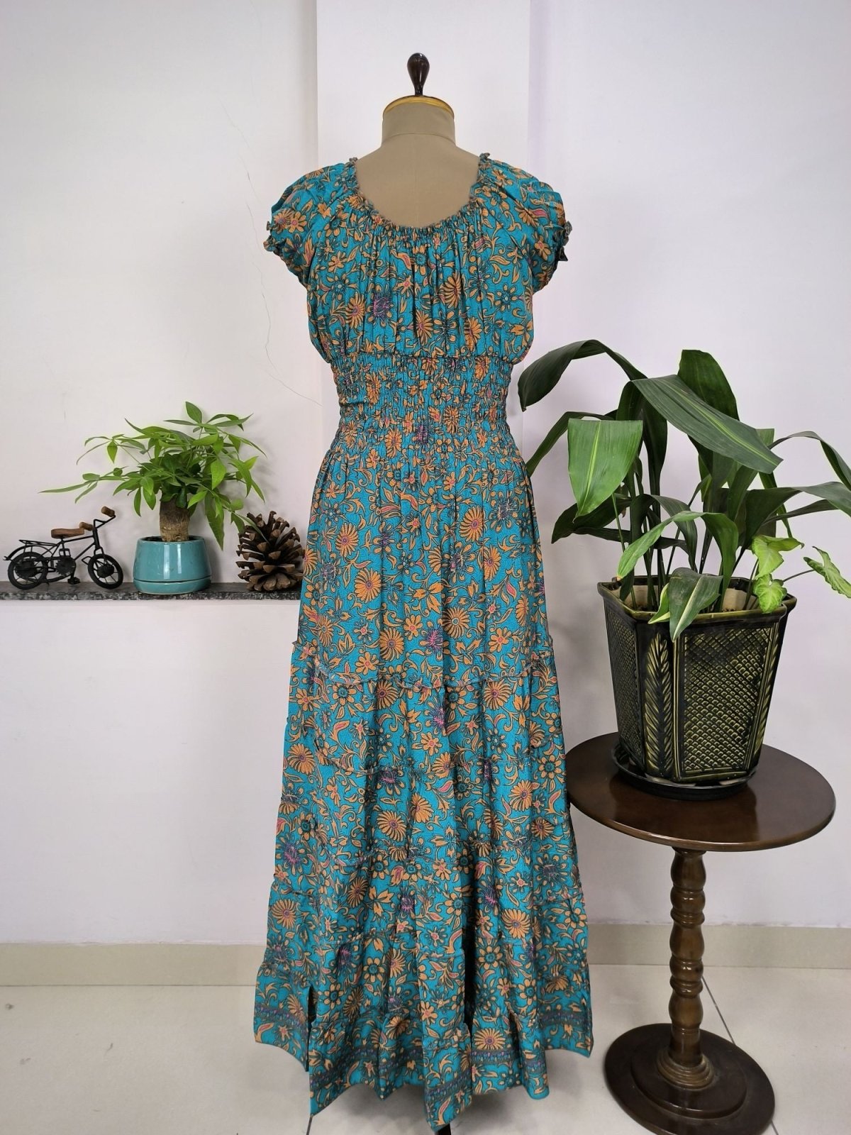 Women's Boho Long Summer Beach Dress Cottage Floral Print - The Eastern Loom