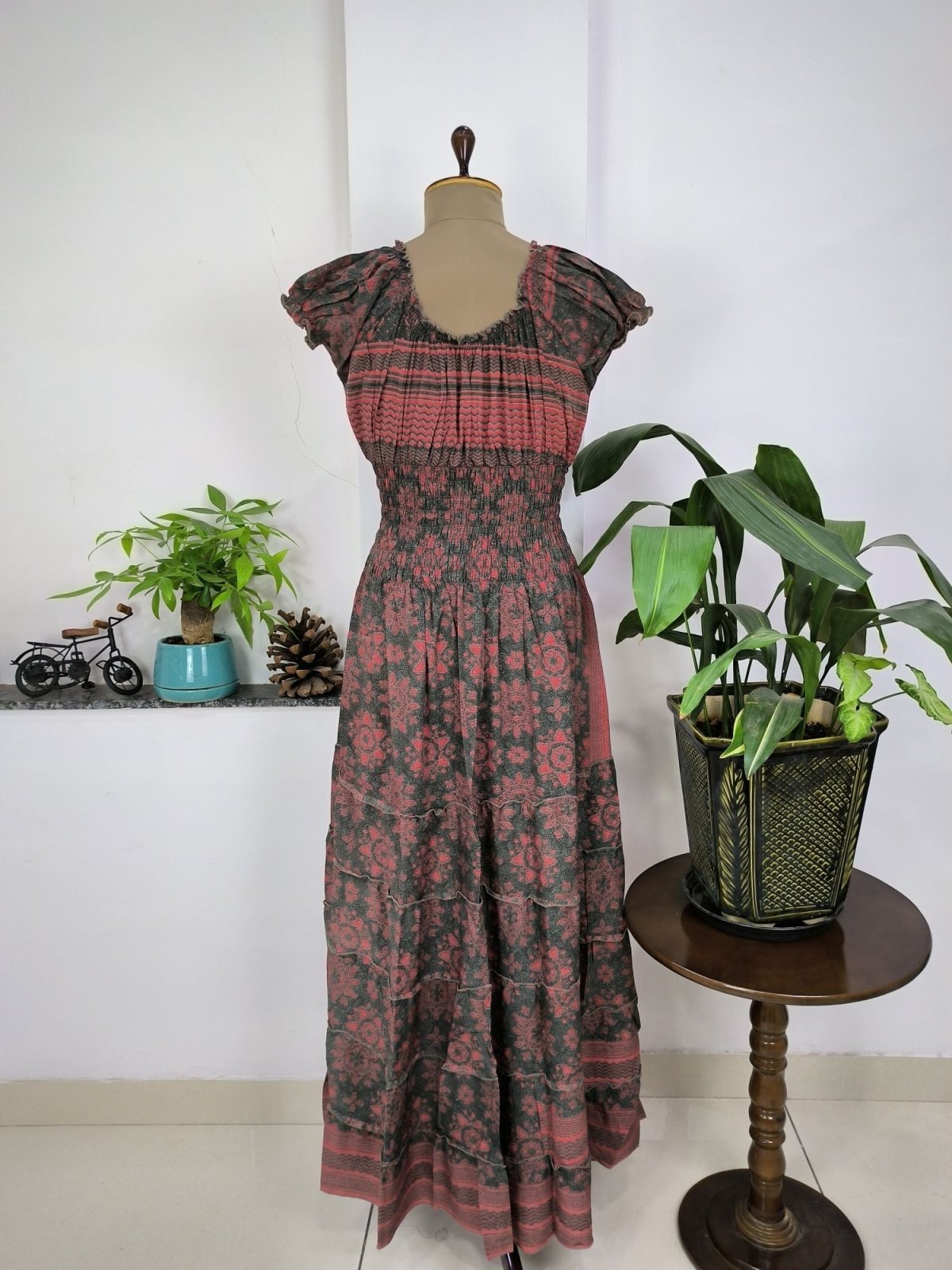 Women's Boho Long Summer Beach Dress Cottage Floral Print - The Eastern Loom