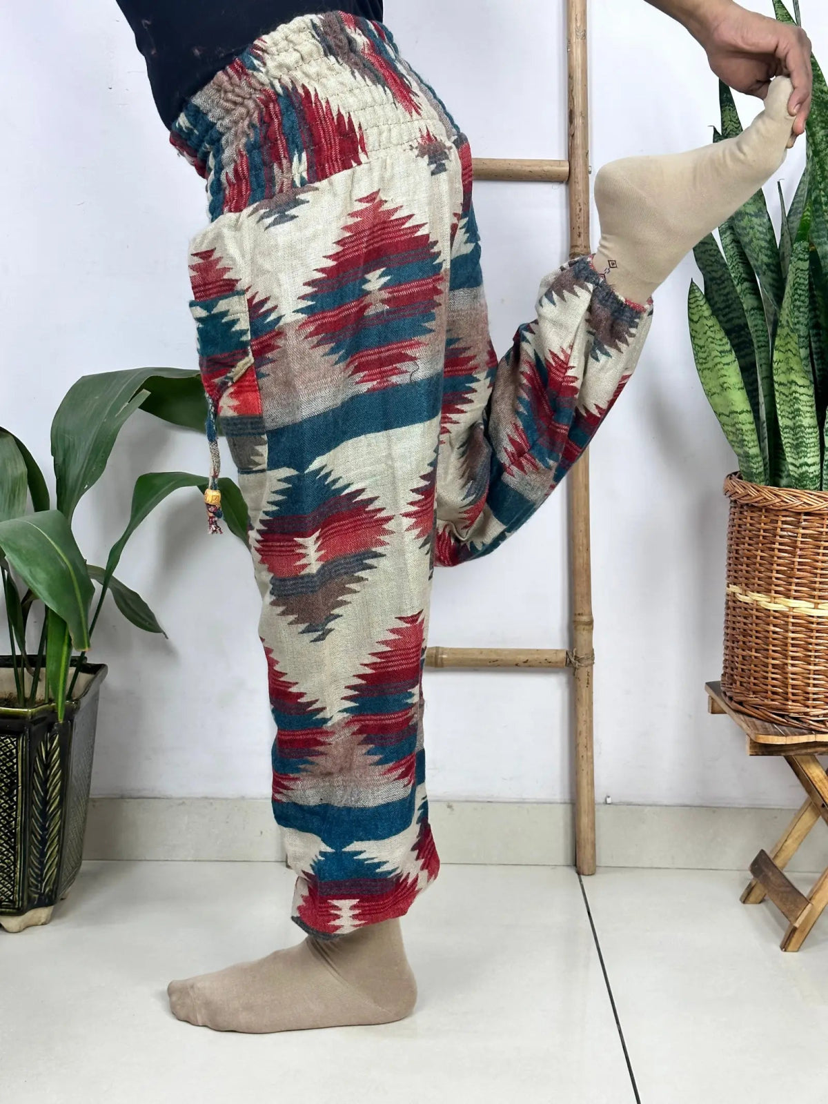 Yak Wool Blend Boho Unisex Hareem Pant Aztec Geometric Non Itchy Warm Panama Hippie Tribal Comfy Hand Stitched Leisure Yoga Loungewear - The Eastern Loom