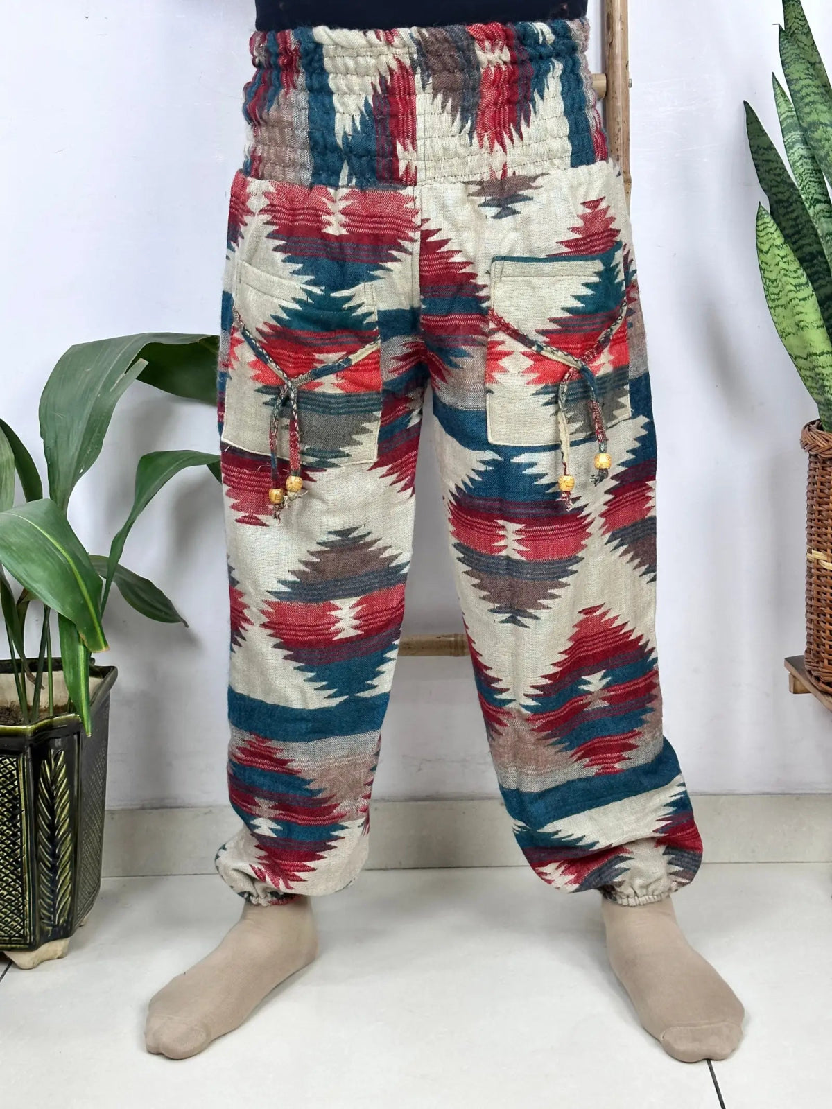 Yak Wool Blend Boho Unisex Hareem Pant Aztec Geometric Non Itchy Warm Panama Hippie Tribal Comfy Hand Stitched Leisure Yoga Loungewear - The Eastern Loom