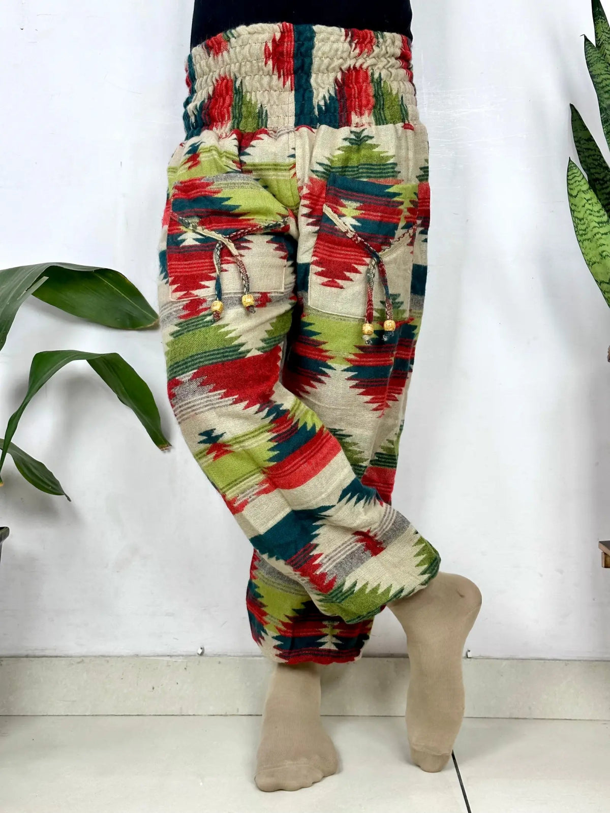 Yak Wool Blend Boho Unisex Hareem Pant Aztec Geometric Non Itchy Warm Panama Hippie Tribal Comfy Hand Stitched Leisure Yoga Loungewear - The Eastern Loom