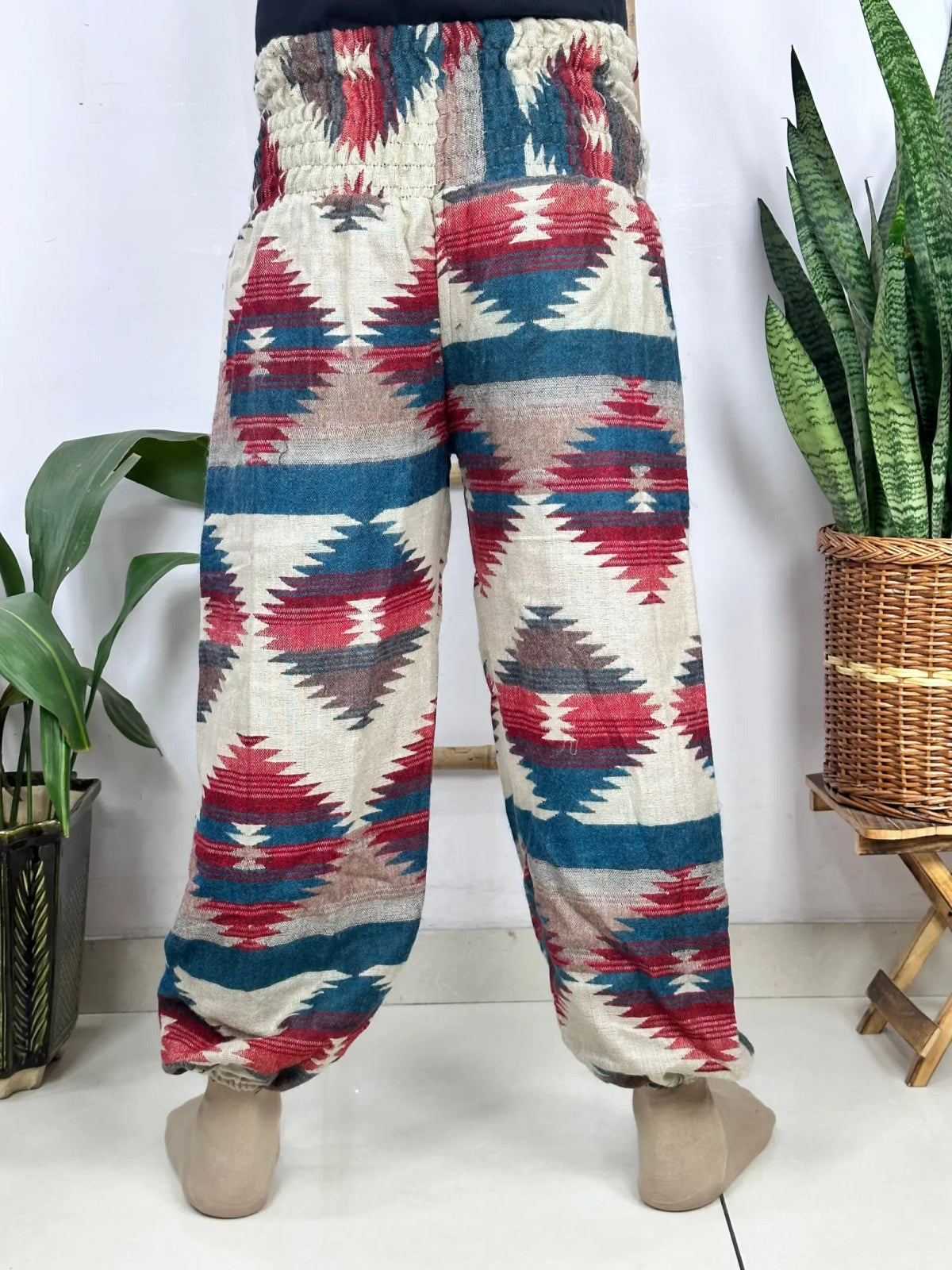 Yak Wool Blend Boho Unisex Hareem Pant Aztec Geometric Non Itchy Warm Panama Hippie Tribal Comfy Hand Stitched Leisure Yoga Loungewear - The Eastern Loom