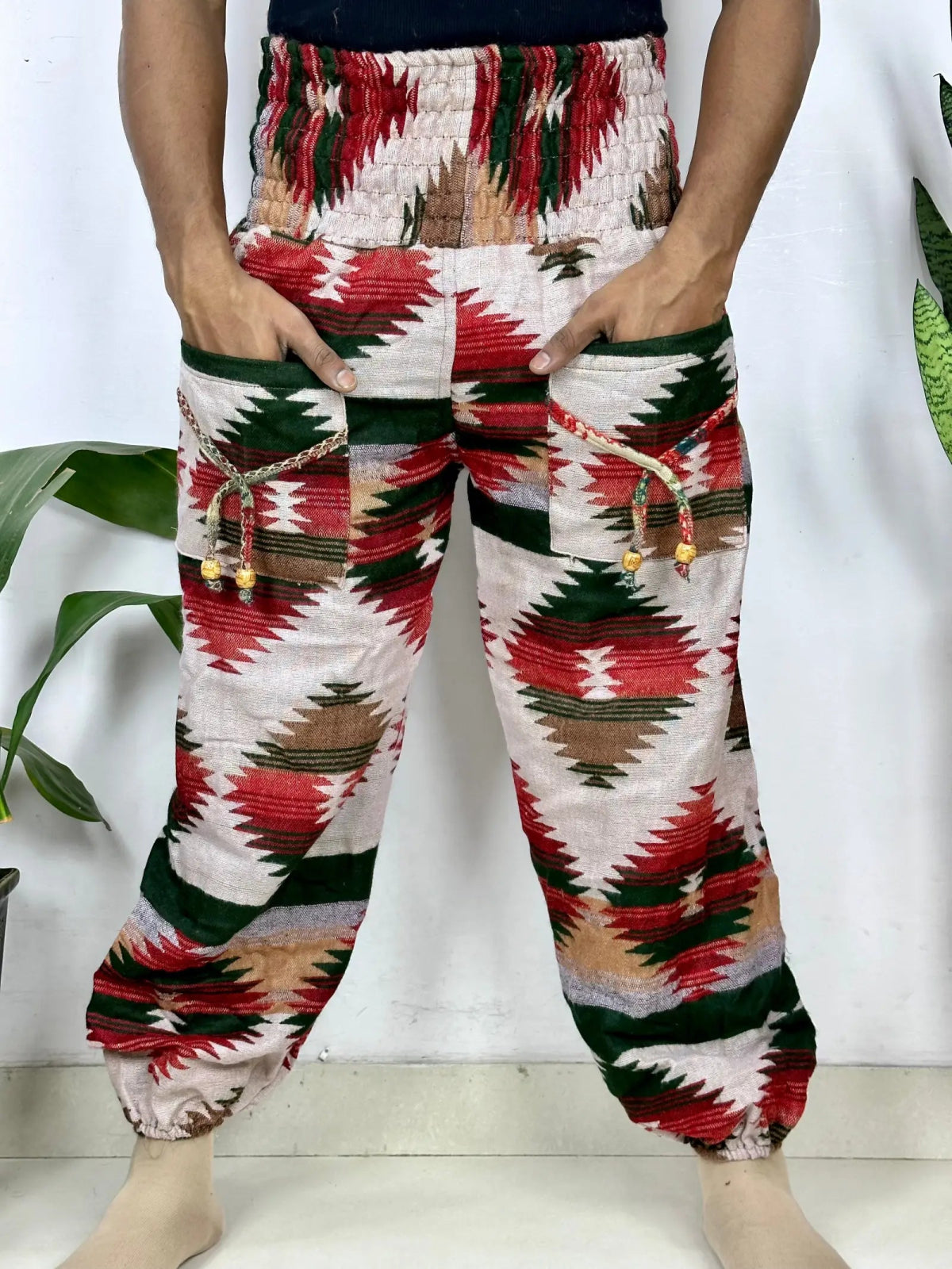 Yak Wool Blend Boho Unisex Hareem Pant Aztec Geometric Non Itchy Warm Panama Hippie Tribal Comfy Hand Stitched Leisure Yoga Loungewear - The Eastern Loom