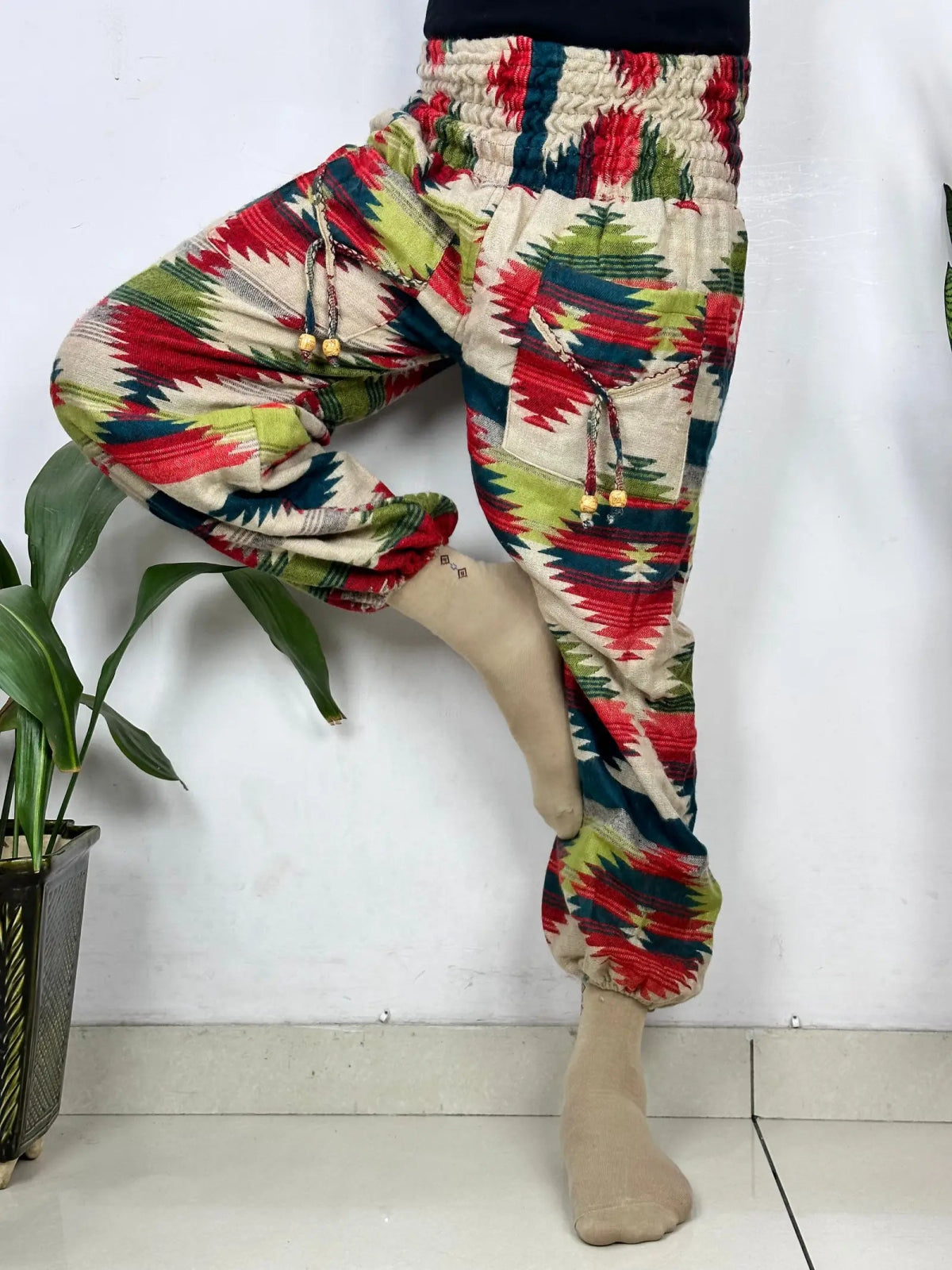 Yak Wool Blend Boho Unisex Hareem Pant Aztec Geometric Non Itchy Warm Panama Hippie Tribal Comfy Hand Stitched Leisure Yoga Loungewear - The Eastern Loom