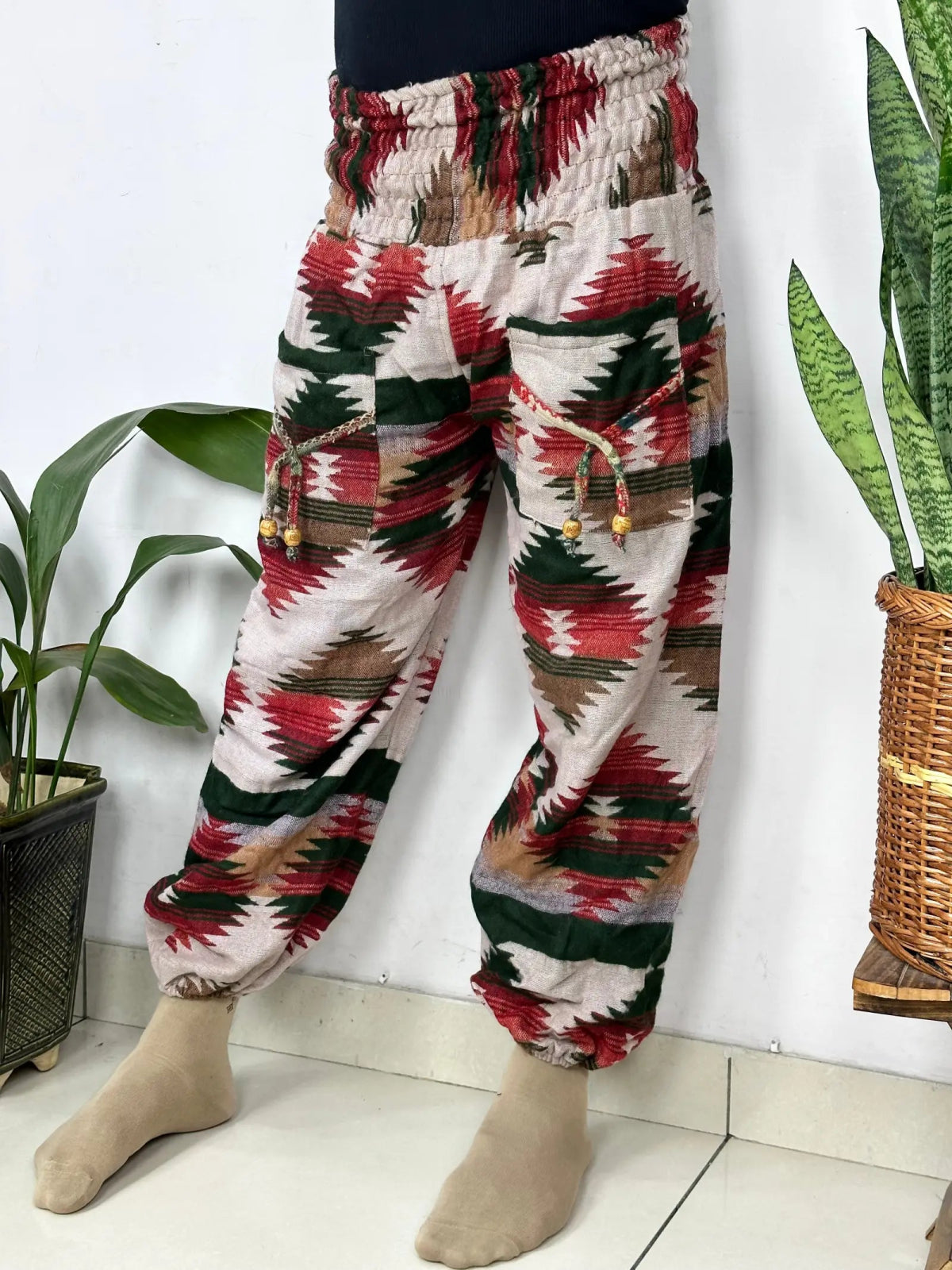 Yak Wool Blend Boho Unisex Hareem Pant Aztec Geometric Non Itchy Warm Panama Hippie Tribal Comfy Hand Stitched Leisure Yoga Loungewear - The Eastern Loom