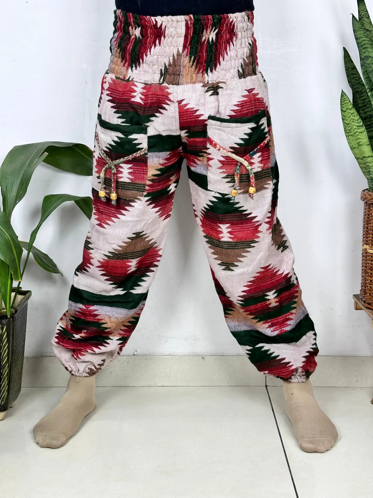 Yak Wool Blend Boho Unisex Hareem Pant Aztec Geometric Non Itchy Warm Panama Hippie Tribal Comfy Hand Stitched Leisure Yoga Loungewear - The Eastern Loom