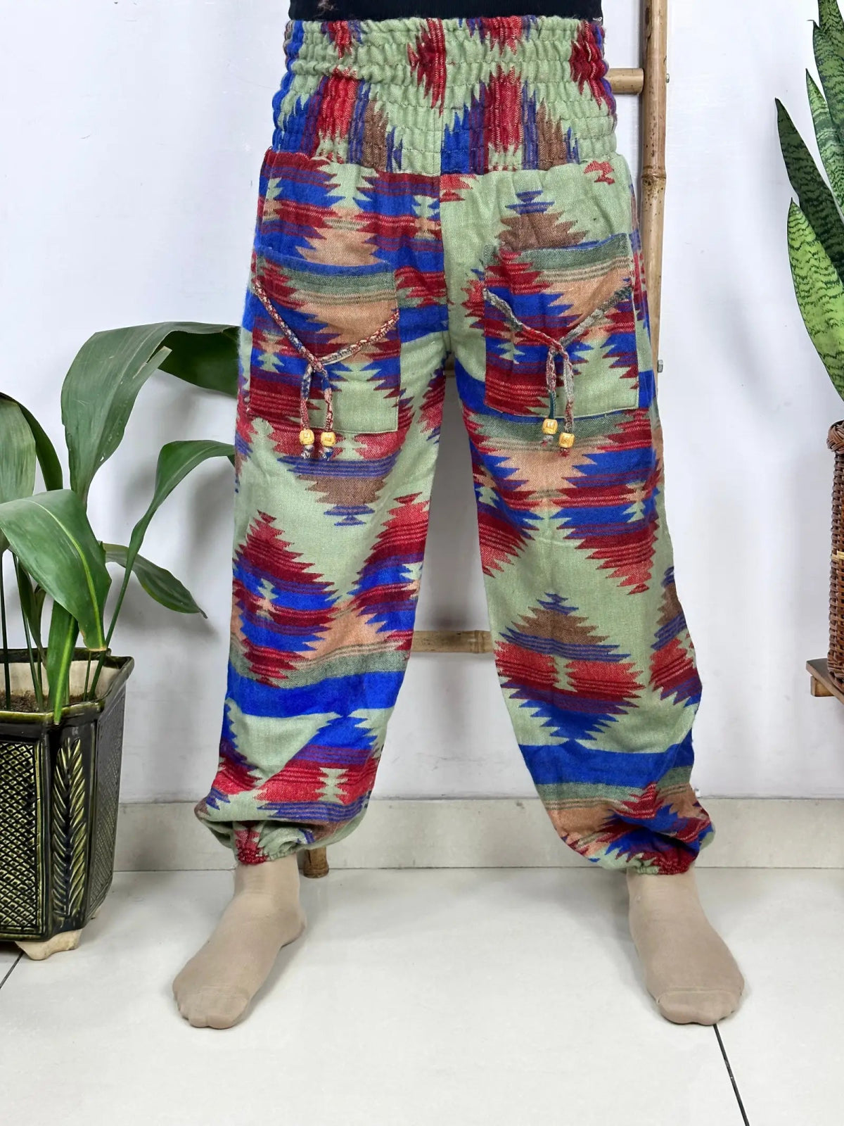 Yak Wool Blend Boho Unisex Hareem Pant Aztec Geometric Non Itchy Warm Panama Hippie Tribal Comfy Hand Stitched Leisure Yoga Loungewear - The Eastern Loom