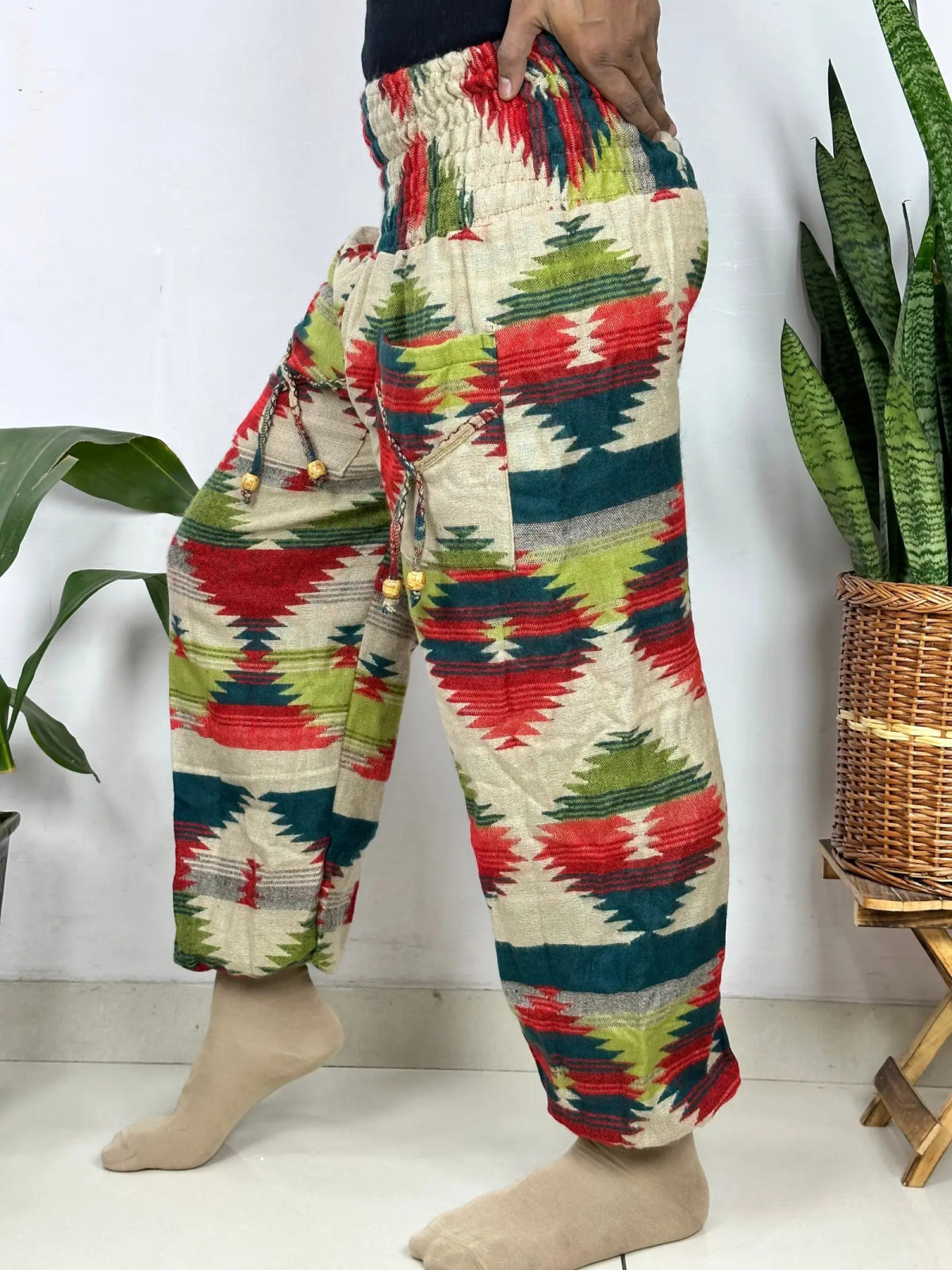 Yak Wool Blend Boho Unisex Hareem Pant Aztec Geometric Non Itchy Warm Panama Hippie Tribal Comfy Hand Stitched Leisure Yoga Loungewear - The Eastern Loom