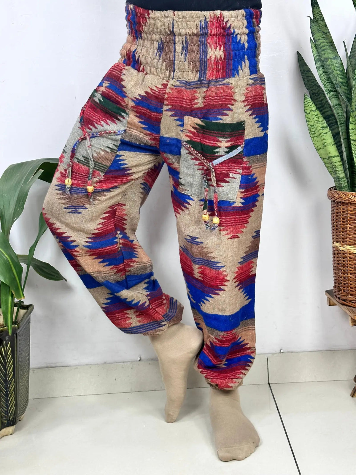 Yak Wool Blend Boho Unisex Hareem Pant Aztec Geometric Non Itchy Warm Panama Hippie Tribal Comfy Hand Stitched Leisure Yoga Loungewear - The Eastern Loom