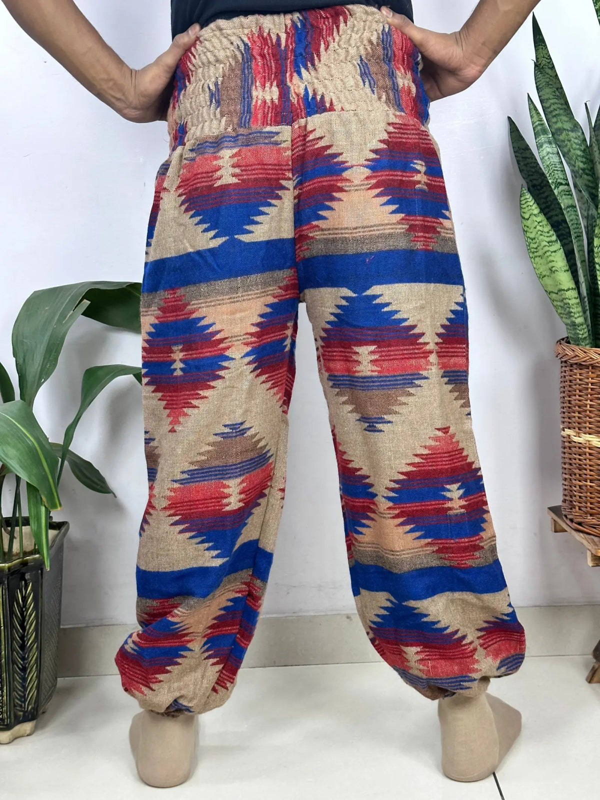 Yak Wool Blend Boho Unisex Hareem Pant Aztec Geometric Non Itchy Warm Panama Hippie Tribal Comfy Hand Stitched Leisure Yoga Loungewear - The Eastern Loom