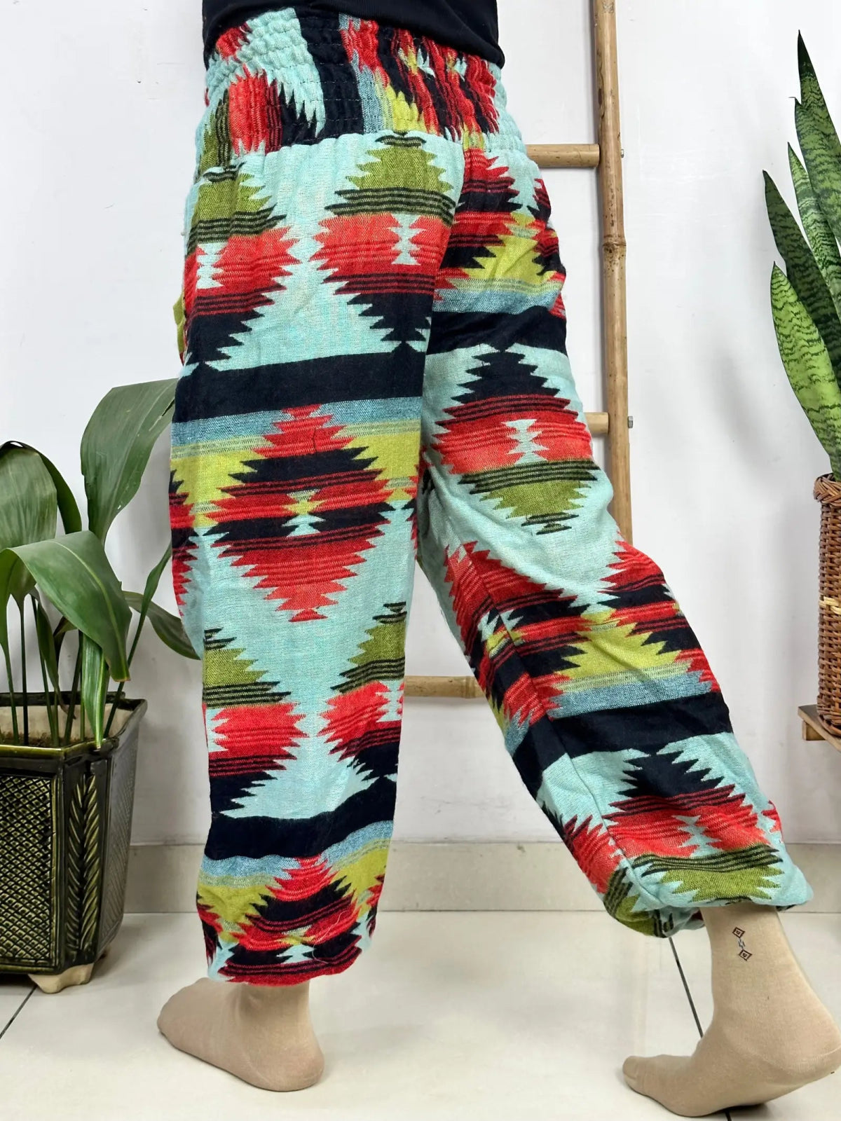 Yak Wool Blend Boho Unisex Hareem Pant Aztec Geometric Non Itchy Warm Panama Hippie Tribal Comfy Hand Stitched Leisure Yoga Loungewear - The Eastern Loom