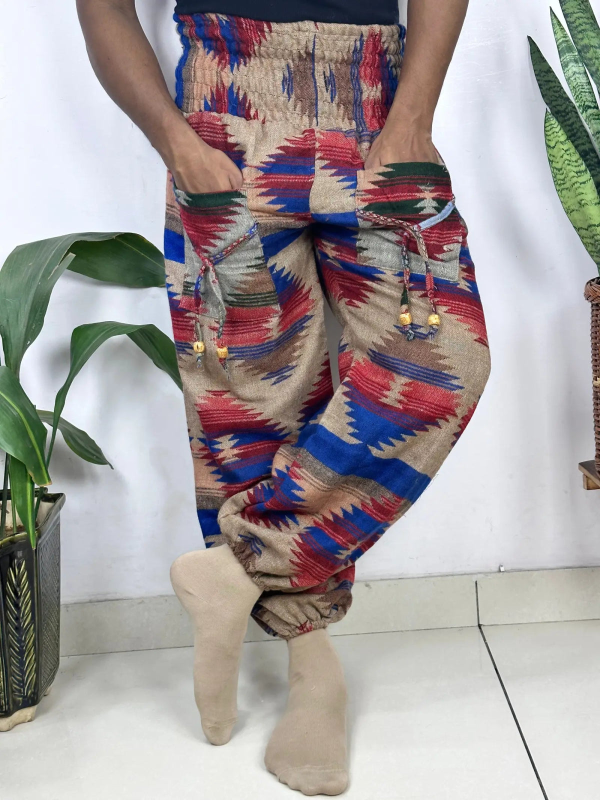 Yak Wool Blend Boho Unisex Hareem Pant Aztec Geometric Non Itchy Warm Panama Hippie Tribal Comfy Hand Stitched Leisure Yoga Loungewear - The Eastern Loom