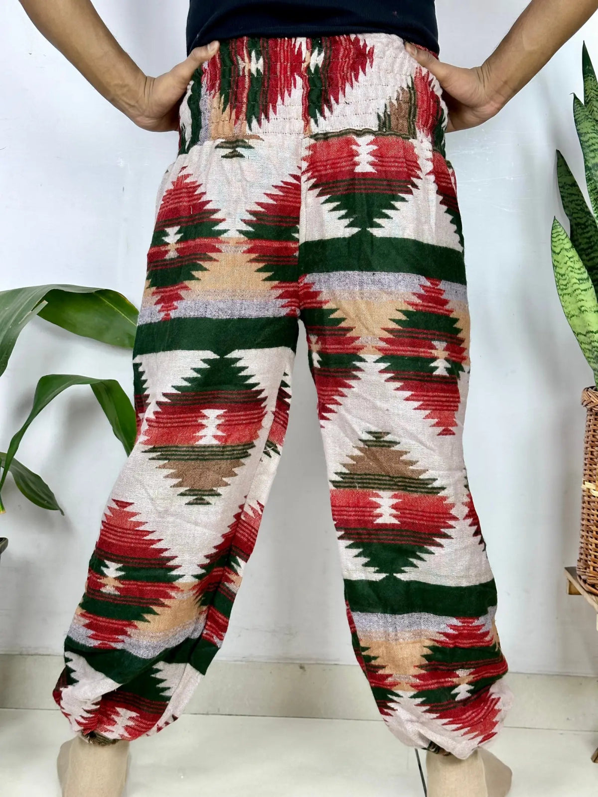 Yak Wool Blend Boho Unisex Hareem Pant Aztec Geometric Non Itchy Warm Panama Hippie Tribal Comfy Hand Stitched Leisure Yoga Loungewear - The Eastern Loom