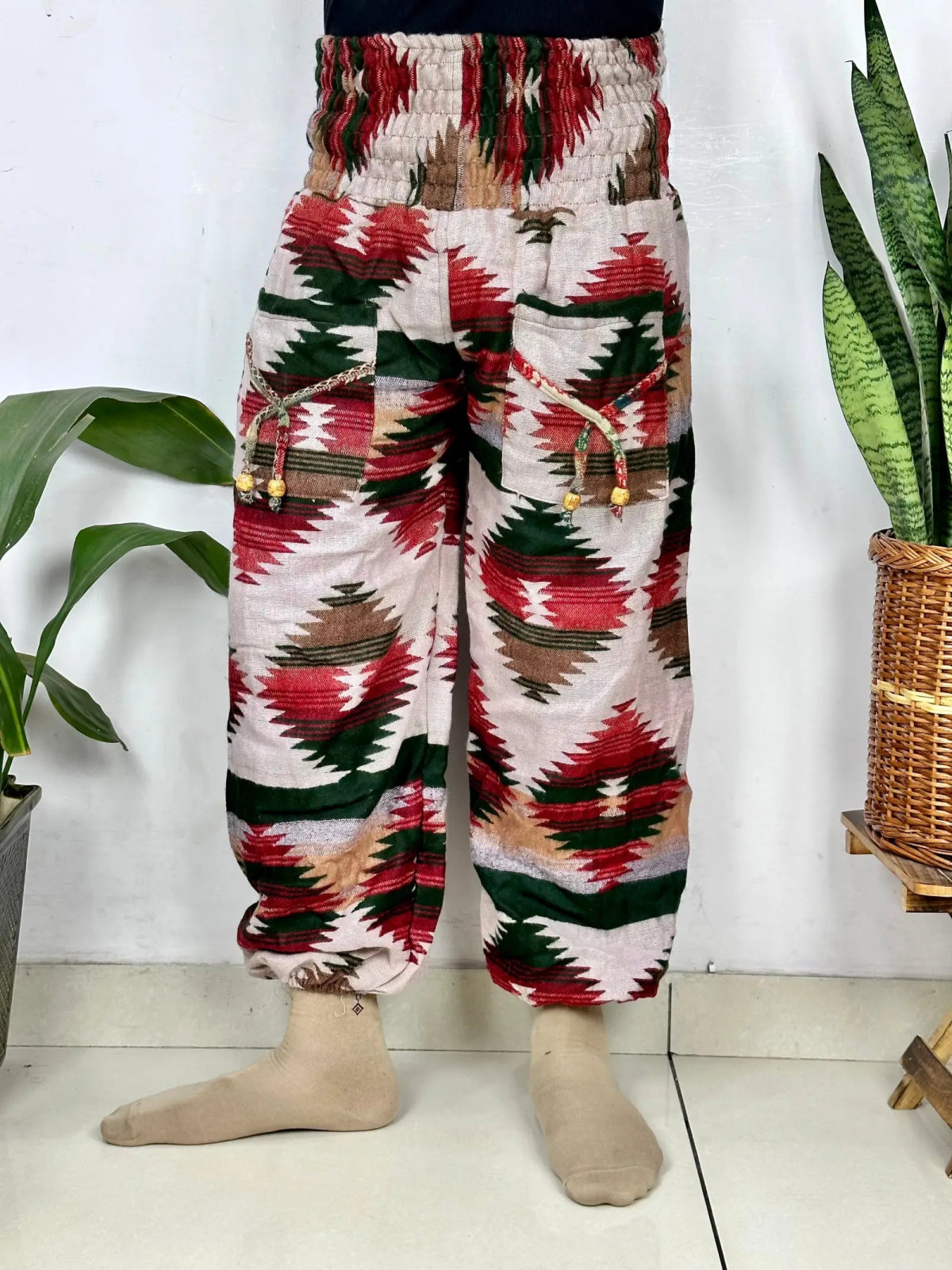 Yak Wool Blend Boho Unisex Hareem Pant Aztec Geometric Non Itchy Warm Panama Hippie Tribal Comfy Hand Stitched Leisure Yoga Loungewear - The Eastern Loom