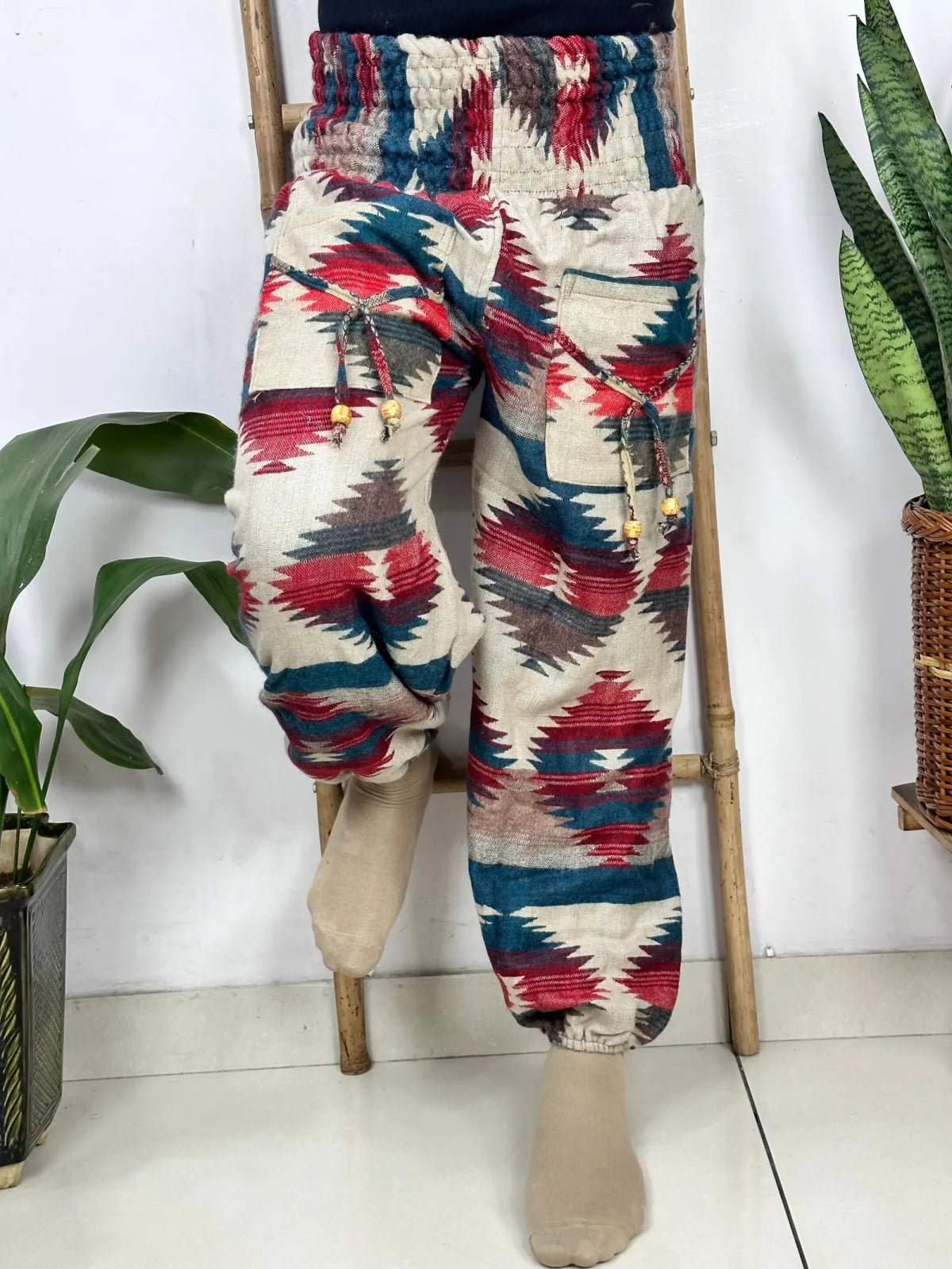 Yak Wool Blend Boho Unisex Hareem Pant Aztec Geometric Non Itchy Warm Panama Hippie Tribal Comfy Hand Stitched Leisure Yoga Loungewear - The Eastern Loom