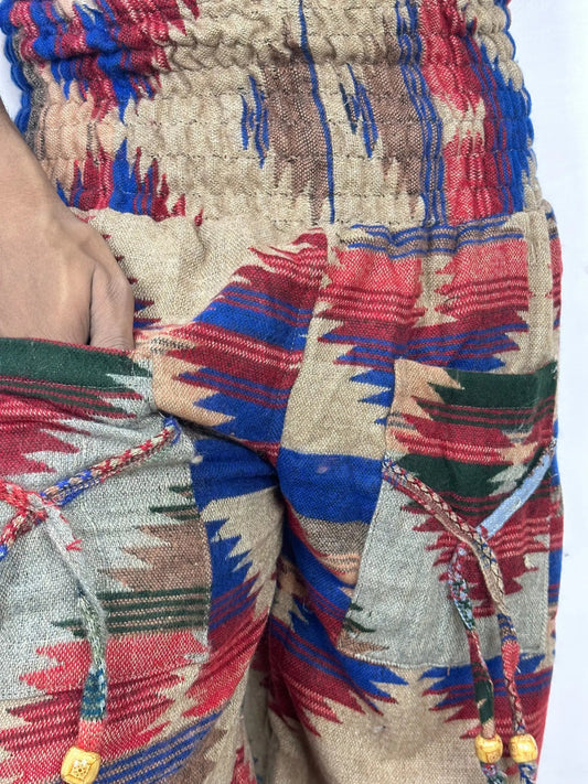 Yak Wool Blend Boho Unisex Hareem Pant Aztec Geometric Non Itchy Warm Panama Hippie Tribal Comfy Hand Stitched Leisure Yoga Loungewear - The Eastern Loom