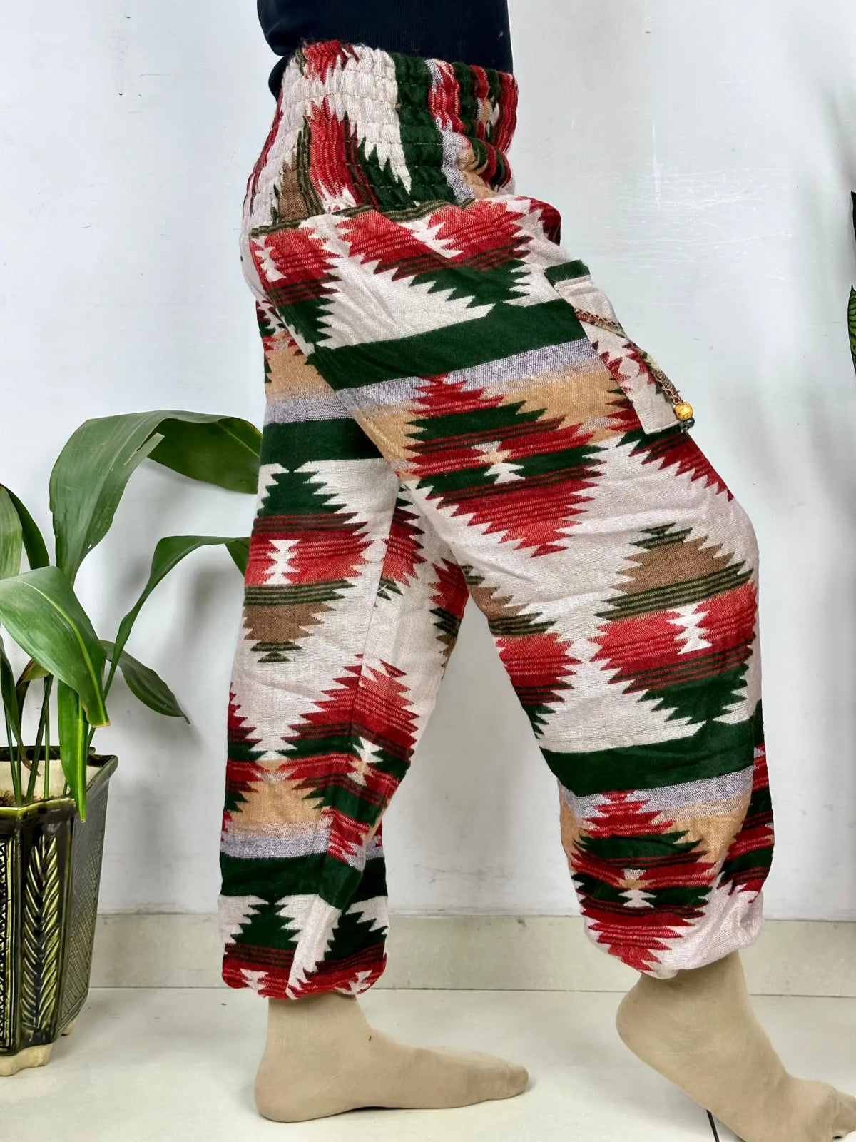 Yak Wool Blend Boho Unisex Hareem Pant Aztec Geometric Non Itchy Warm Panama Hippie Tribal Comfy Hand Stitched Leisure Yoga Loungewear - The Eastern Loom