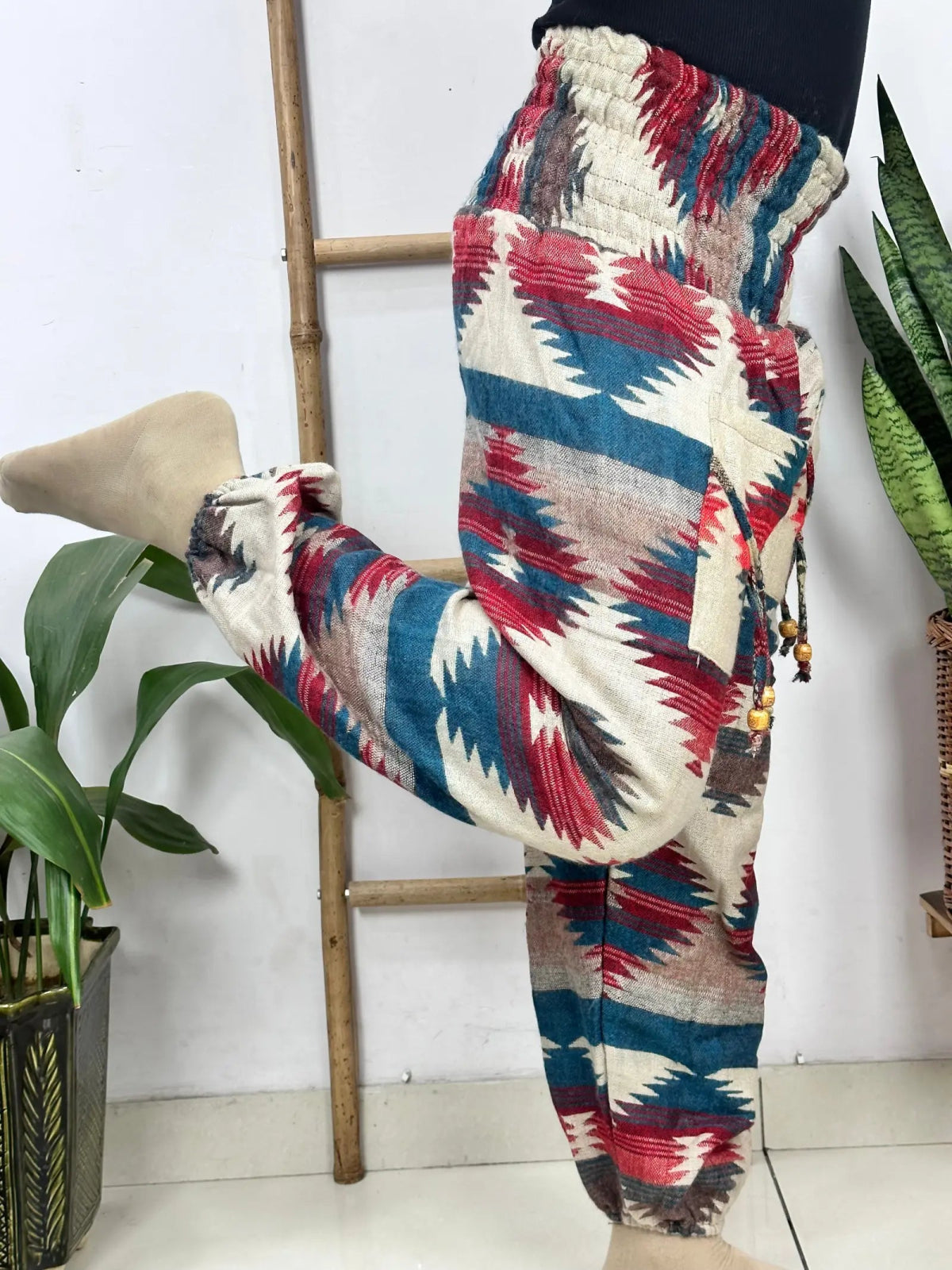 Yak Wool Blend Boho Unisex Hareem Pant Aztec Geometric Non Itchy Warm Panama Hippie Tribal Comfy Hand Stitched Leisure Yoga Loungewear - The Eastern Loom