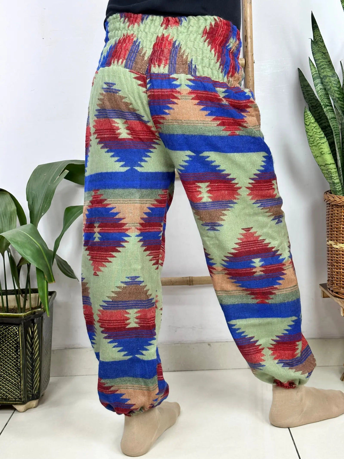 Yak Wool Blend Boho Unisex Hareem Pant Aztec Geometric Non Itchy Warm Panama Hippie Tribal Comfy Hand Stitched Leisure Yoga Loungewear - The Eastern Loom