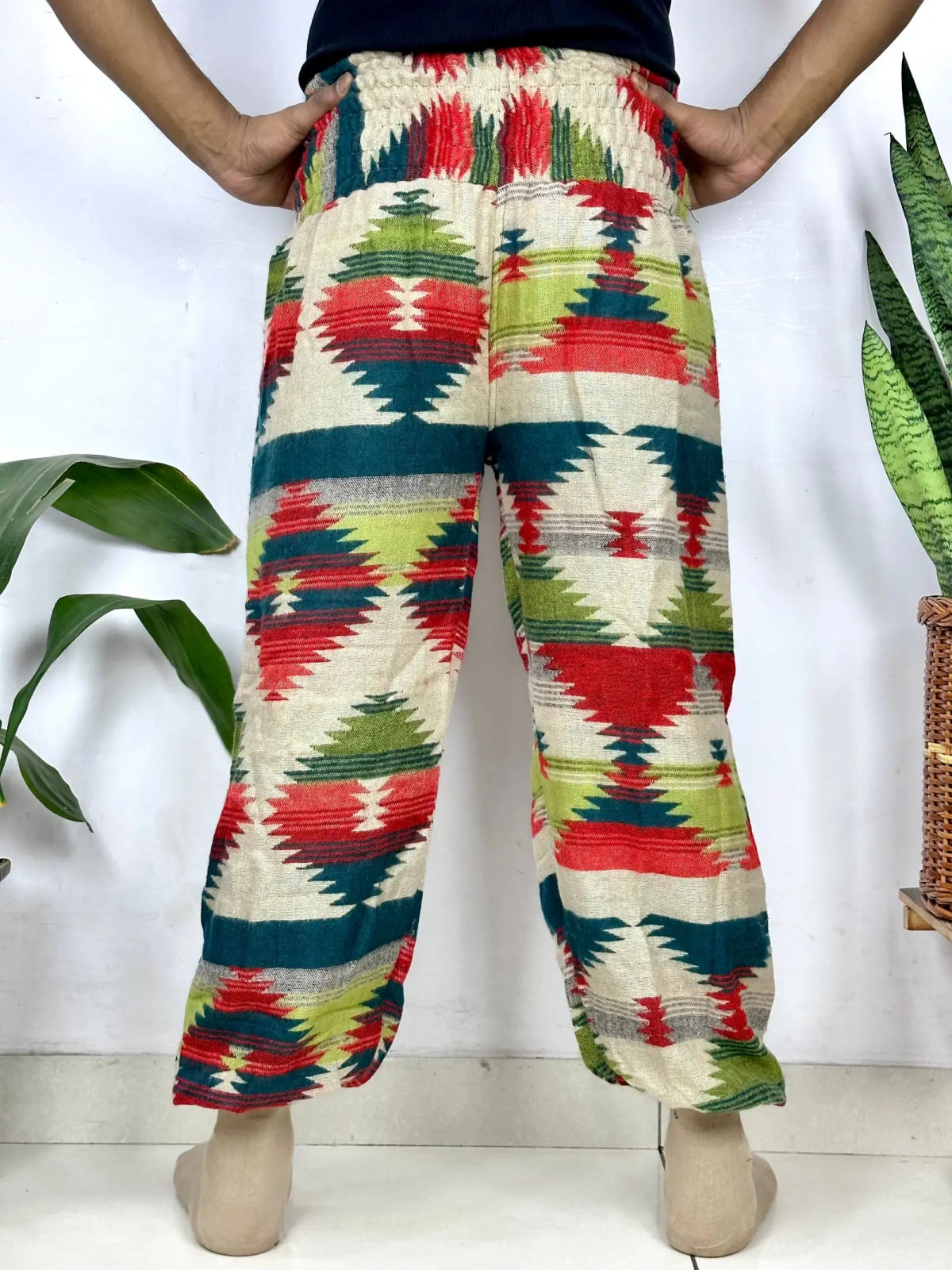 Yak Wool Blend Boho Unisex Hareem Pant Aztec Geometric Non Itchy Warm Panama Hippie Tribal Comfy Hand Stitched Leisure Yoga Loungewear - The Eastern Loom