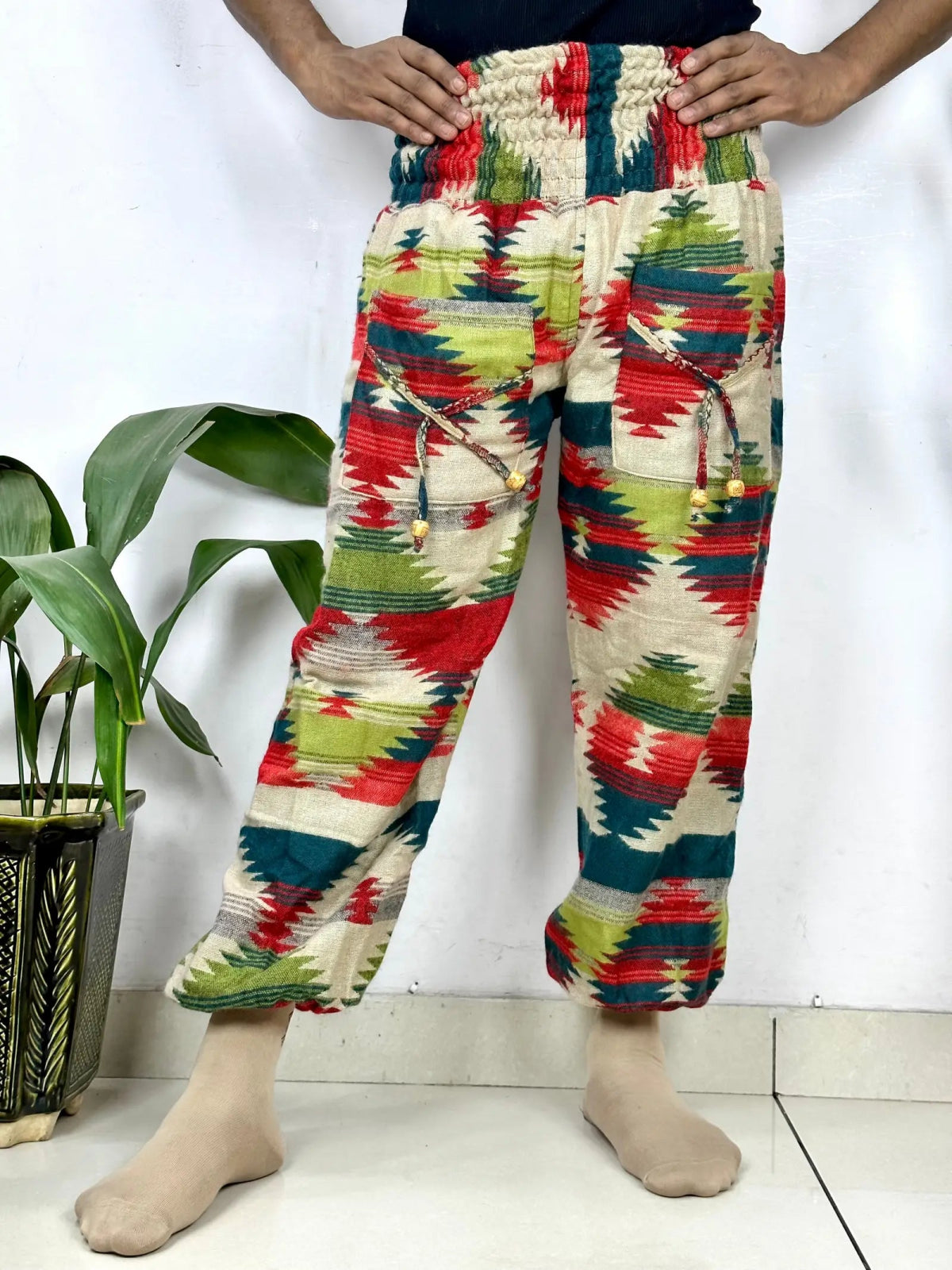 Yak Wool Blend Boho Unisex Hareem Pant Aztec Geometric Non Itchy Warm Panama Hippie Tribal Comfy Hand Stitched Leisure Yoga Loungewear - The Eastern Loom