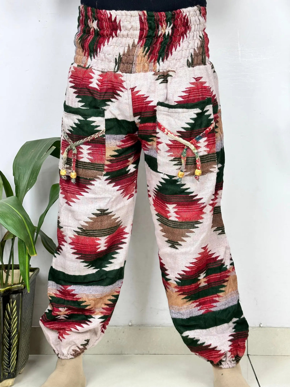 Yak Wool Blend Boho Unisex Hareem Pant Aztec Geometric Non Itchy Warm Panama Hippie Tribal Comfy Hand Stitched Leisure Yoga Loungewear - The Eastern Loom