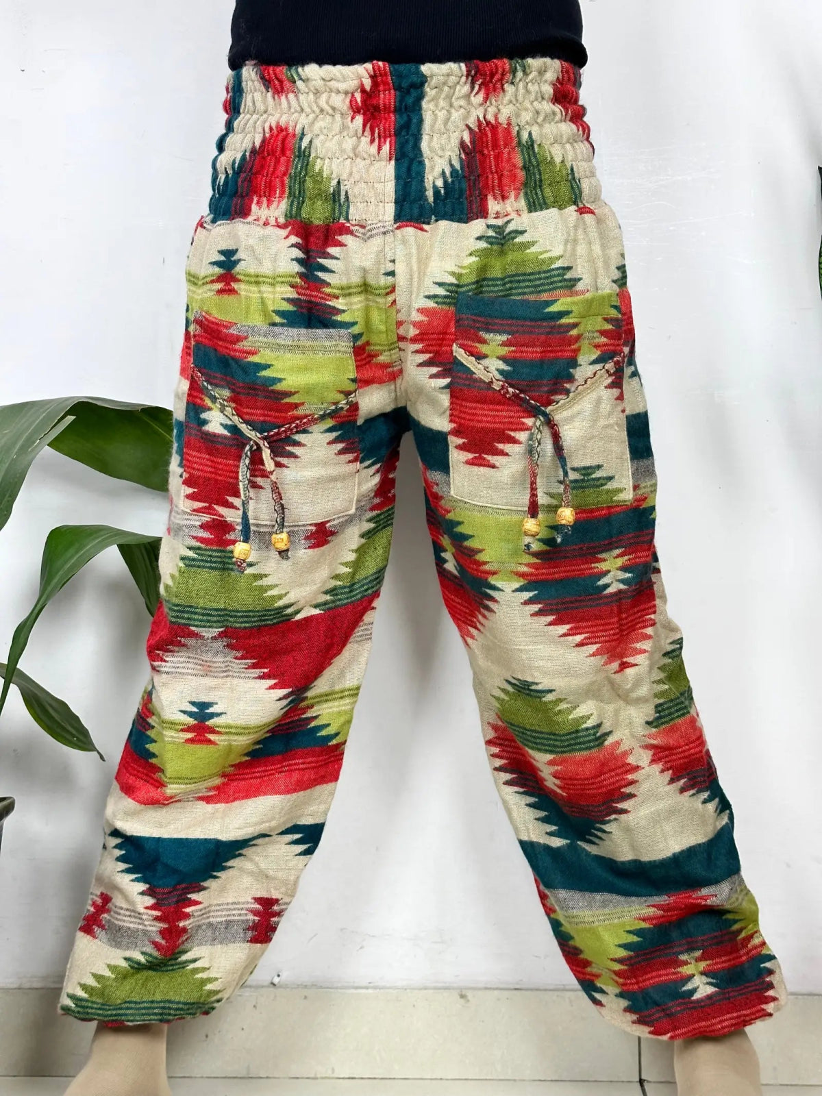 Yak Wool Blend Boho Unisex Hareem Pant Aztec Geometric Non Itchy Warm Panama Hippie Tribal Comfy Hand Stitched Leisure Yoga Loungewear - The Eastern Loom