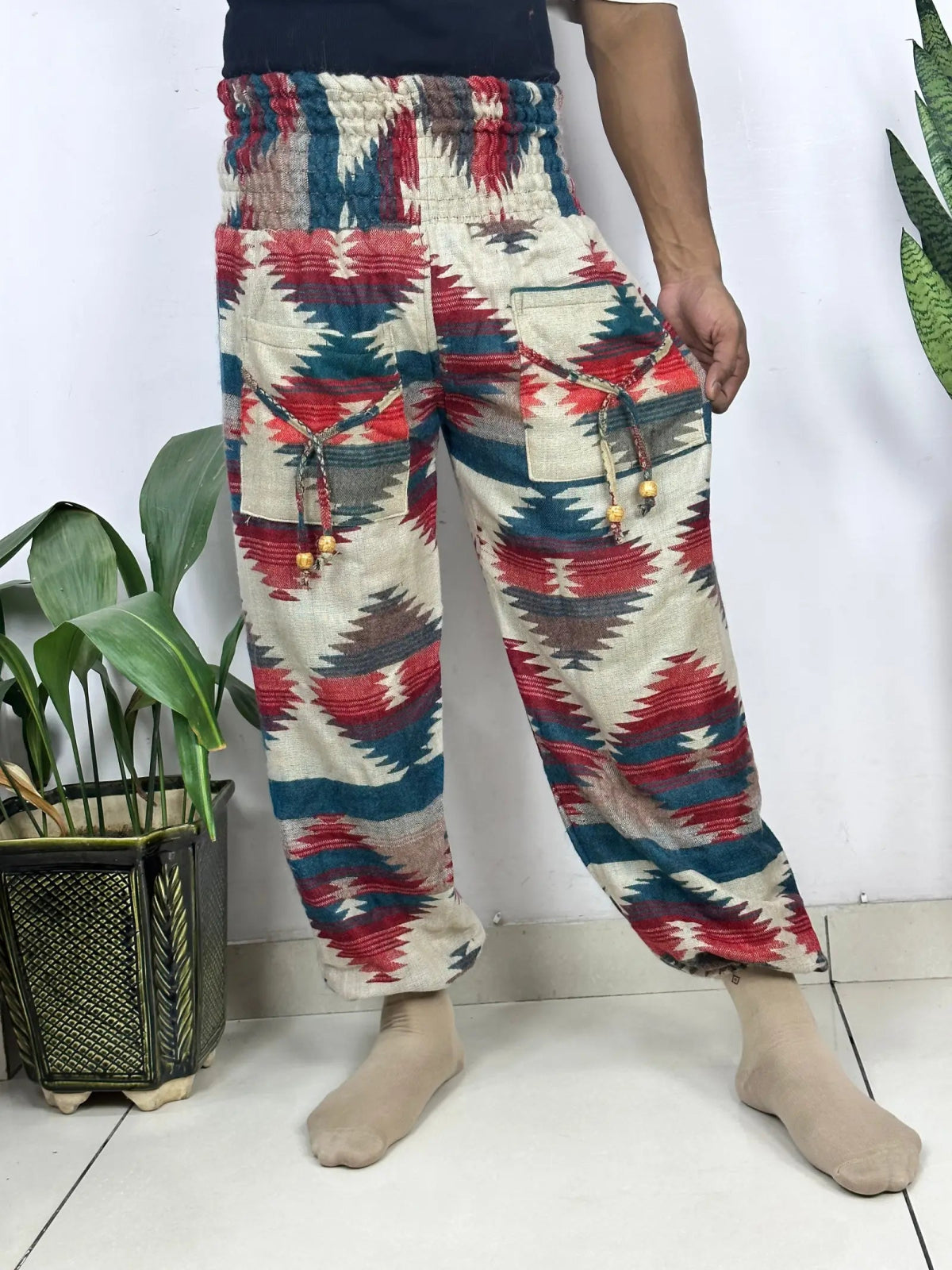 Yak Wool Blend Boho Unisex Hareem Pant Aztec Geometric Non Itchy Warm Panama Hippie Tribal Comfy Hand Stitched Leisure Yoga Loungewear - The Eastern Loom