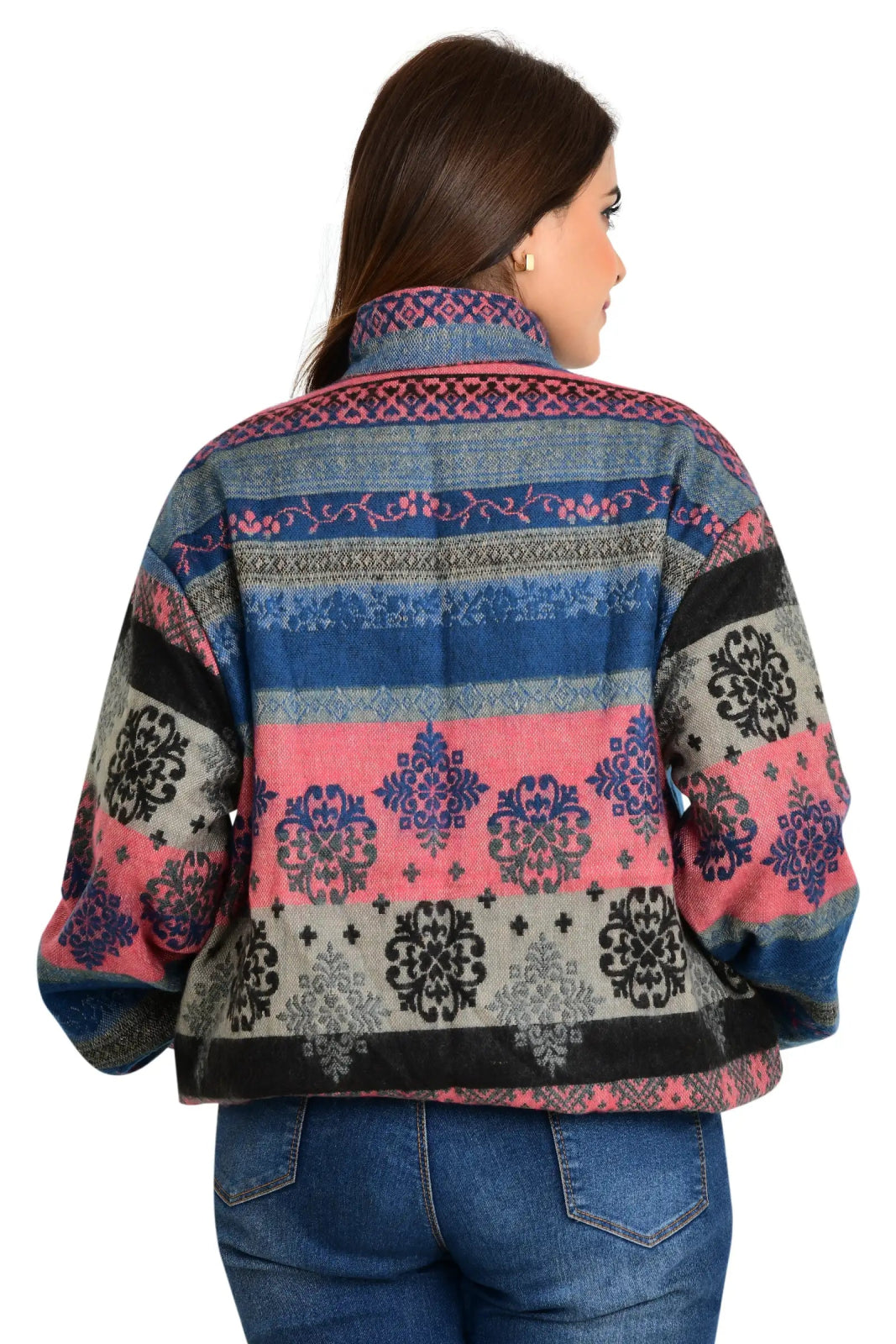 Yak Wool Blend Zipper Jacket Kimono | Autumn Winter Warm Cozy Diamond Aztec Geometric Soft comfy Bomber Bolero Style Sweater | With Pockets - The Eastern Loom