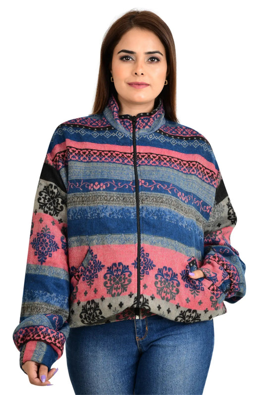 Yak Wool Blend Zipper Jacket Kimono | Autumn Winter Warm Cozy Diamond Aztec Geometric Soft comfy Bomber Bolero Style Sweater | With Pockets - The Eastern Loom