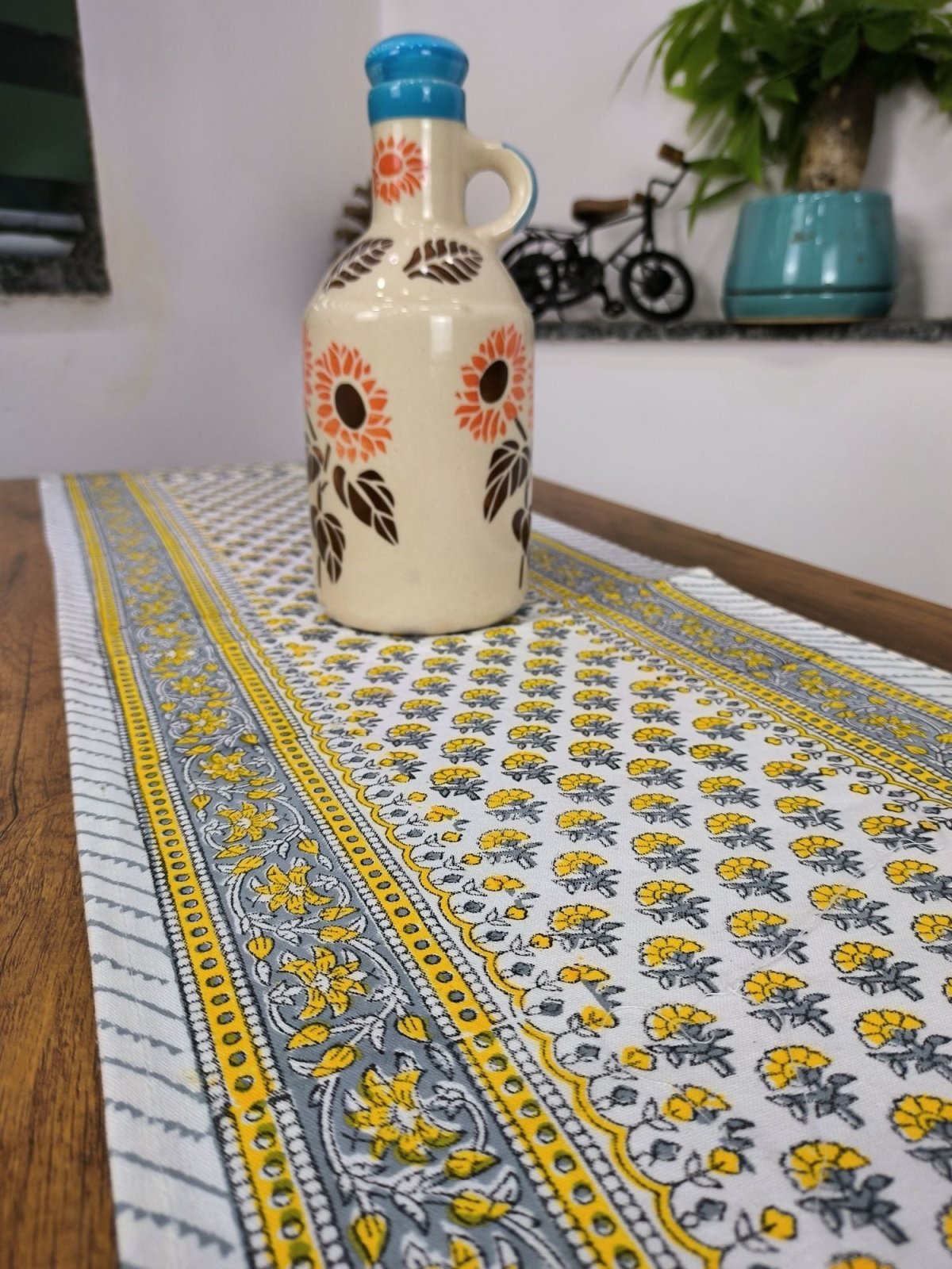 Yellow Floral Printed 100% Cotton Cloth Fall Table Runner - The Eastern Loom
